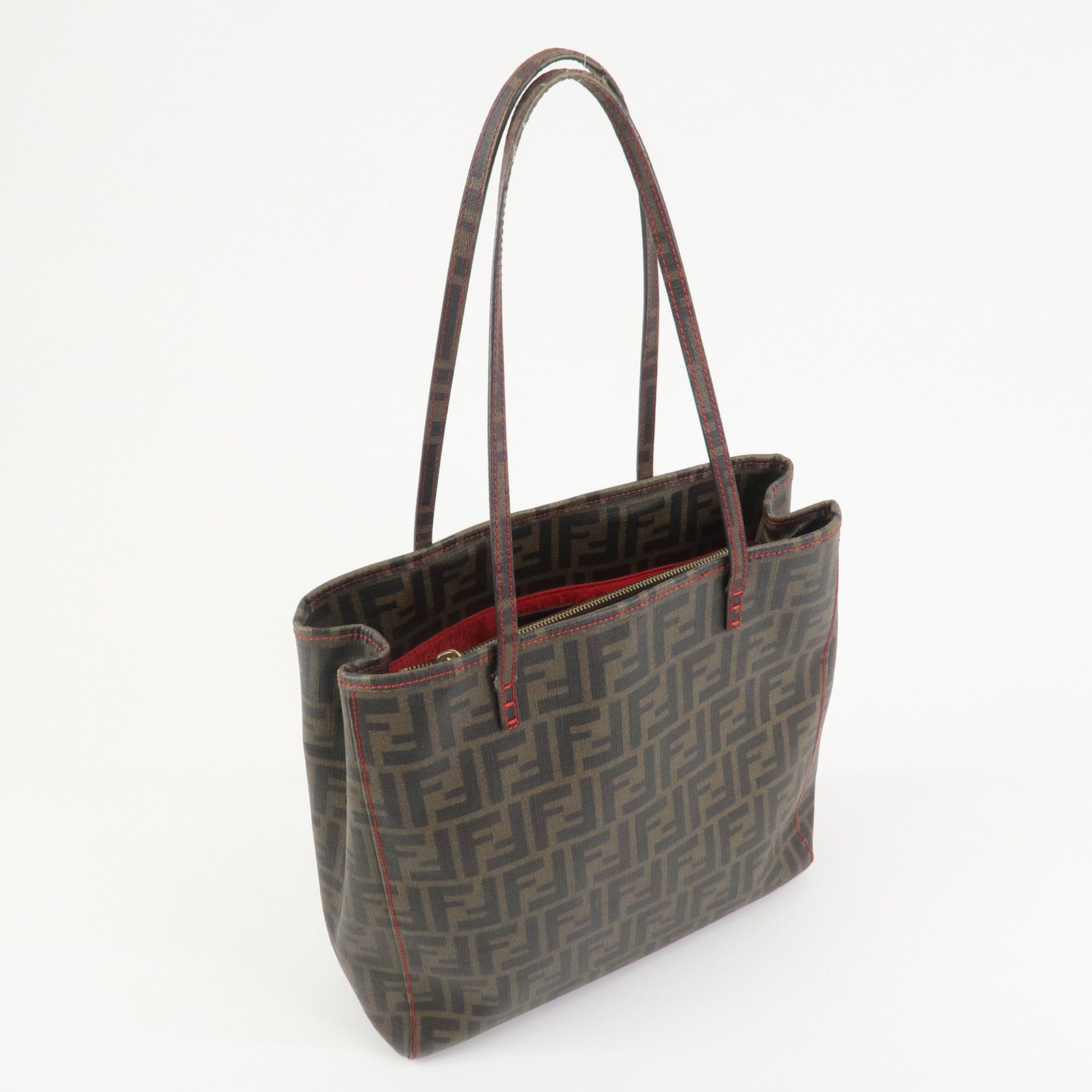 FENDI Zucca PVC Canvas Tote Bag Shoulder Bag Brown Black 8BH211