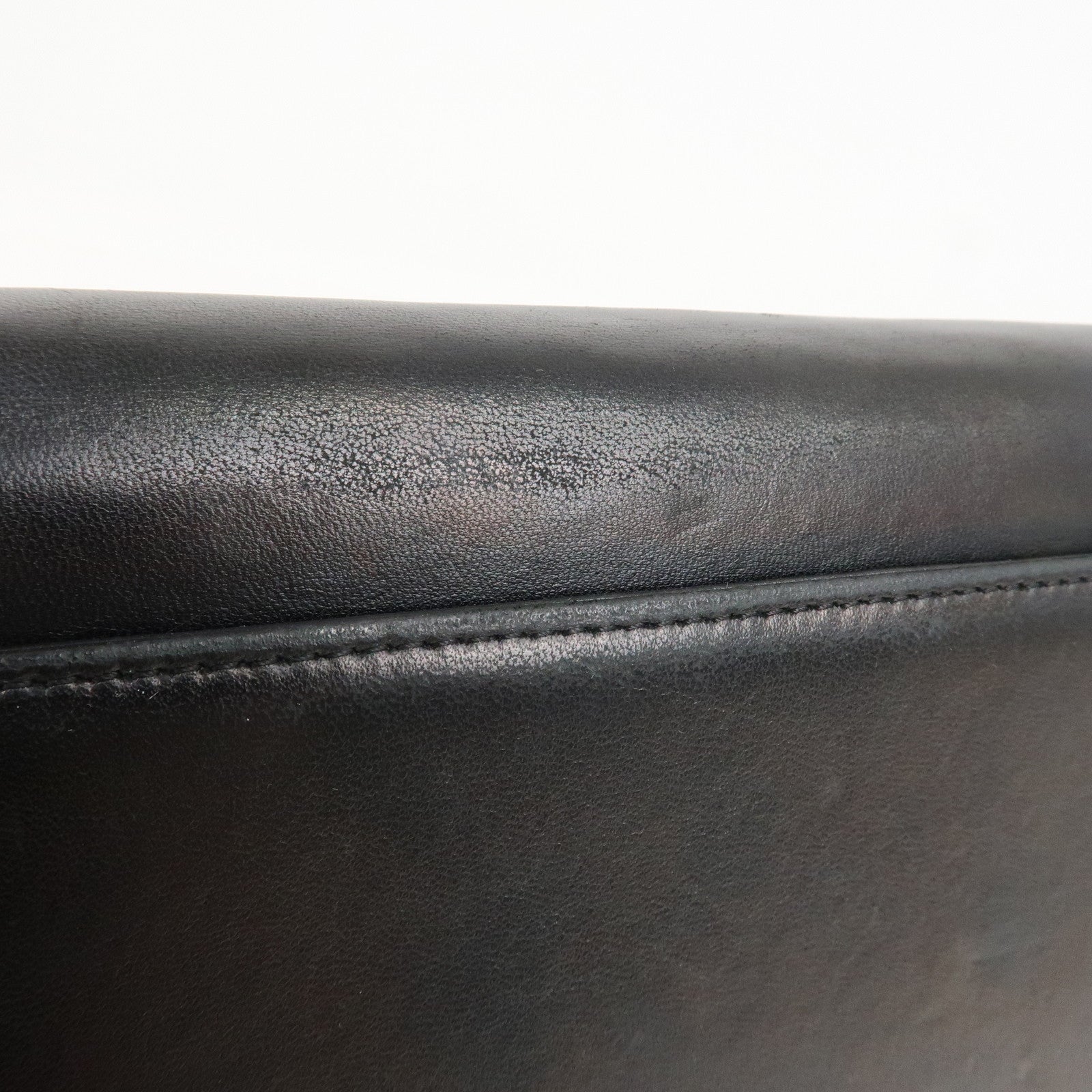 Christian Dior Leather Chain Shoulder Bag Heart Embroidery Black
