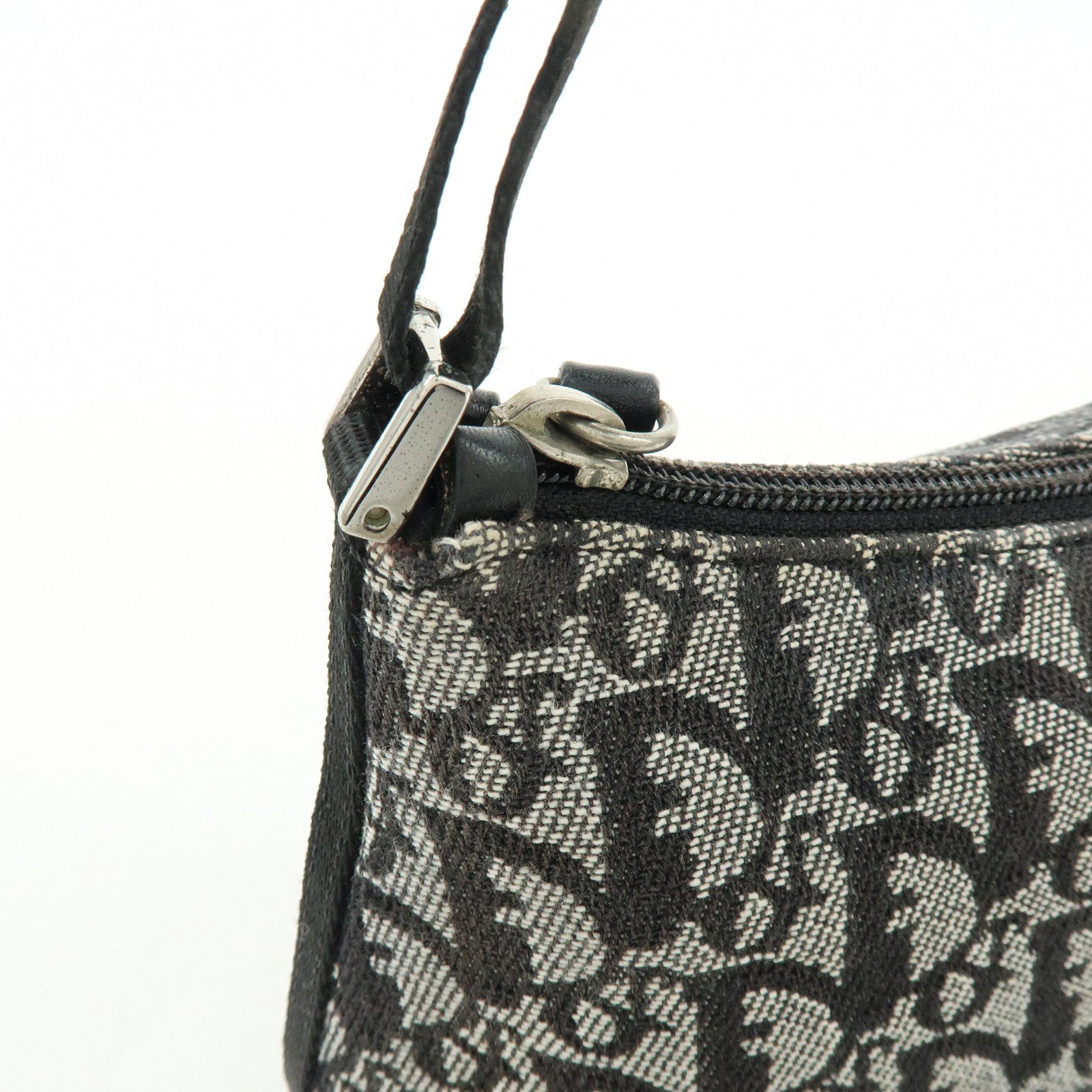 Christian Dior Trotter Jacquard Leather Shoulder Bag Black