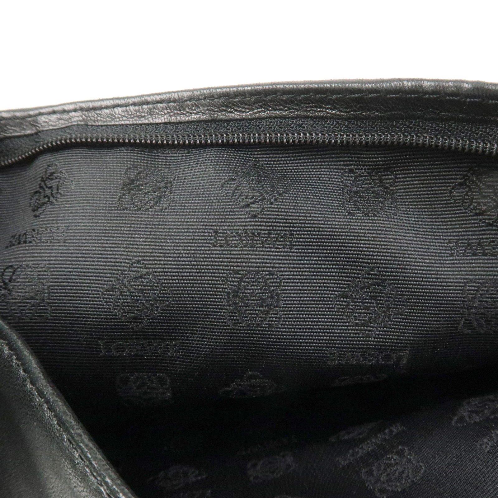 LOEWE Logo Fur Leather Cosmetic Pouch Black