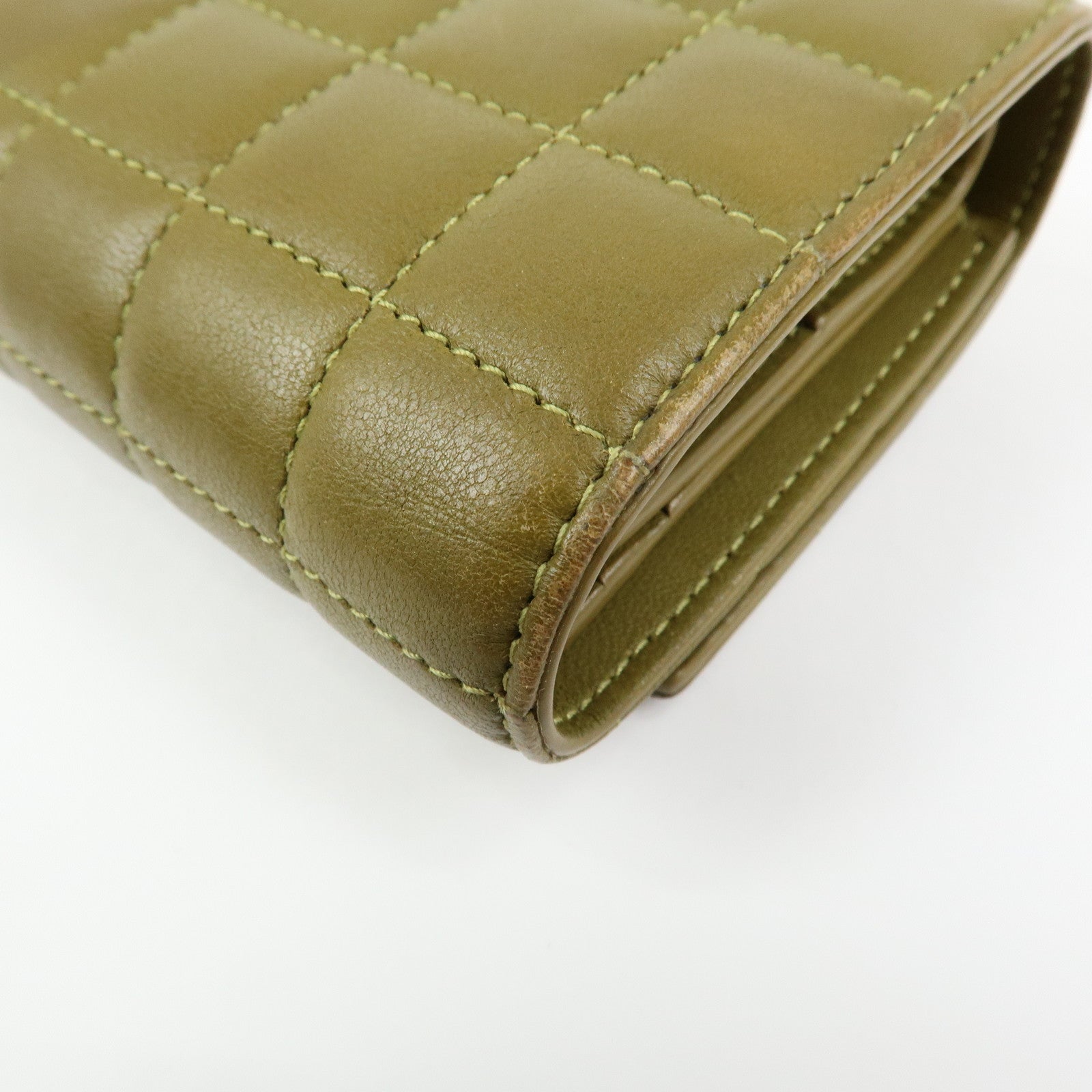 SAINT LAURENT PARIS Cassandra Leather Tri-Fold Wallet Khaki