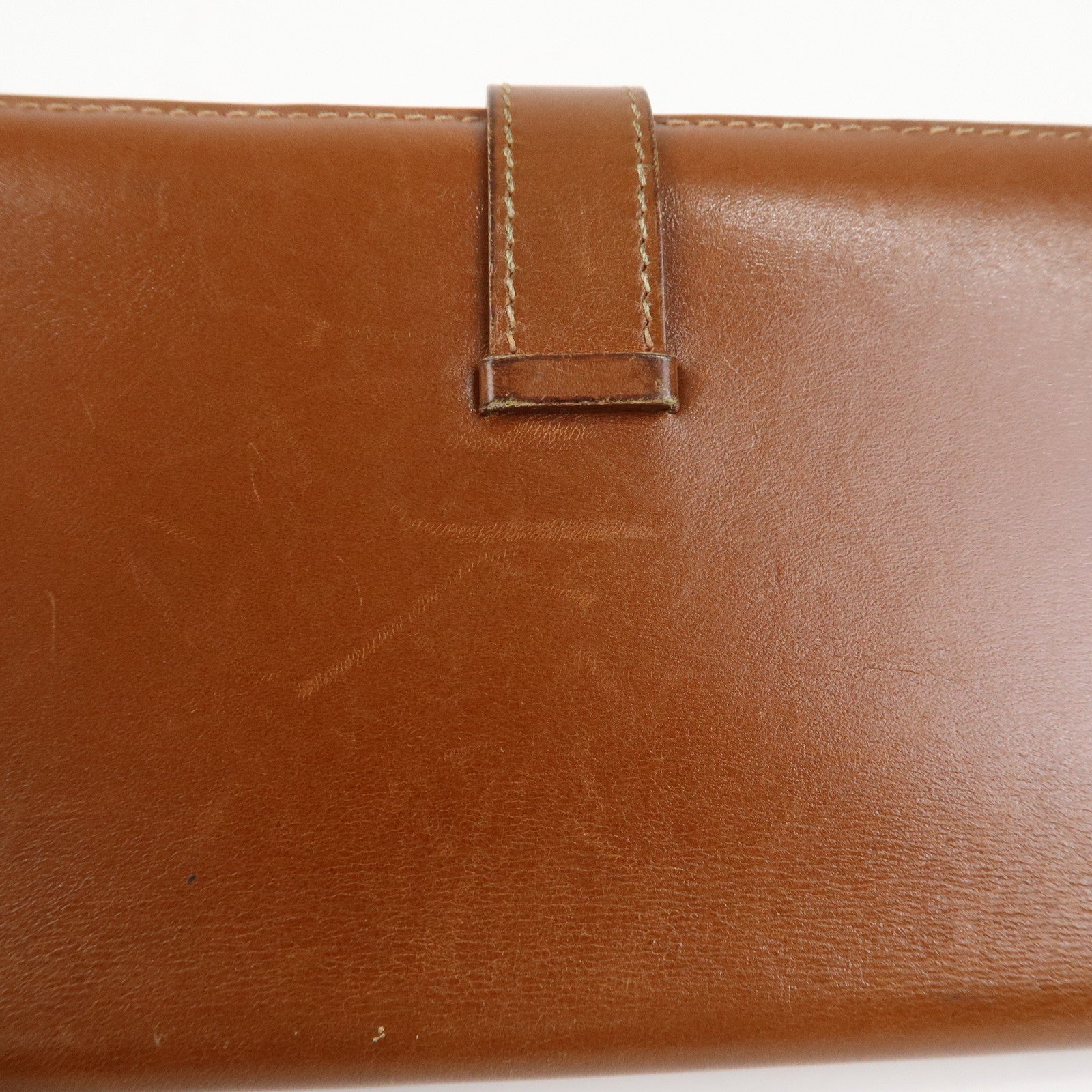 HERMES Bearn Classic Box Calf □O Stamped Bi-Fold Long Wallet Brown