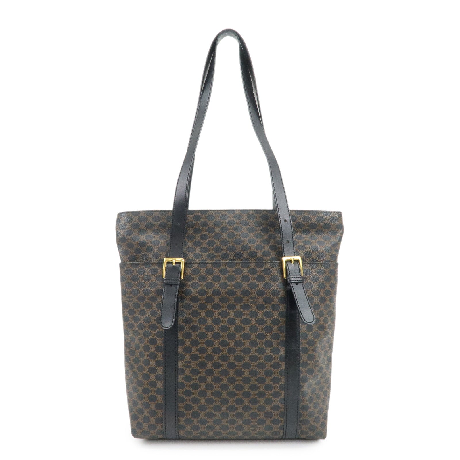 CELINE Macadam Logo PVC Leather Tote Bag Shoulder Bag Brown Black