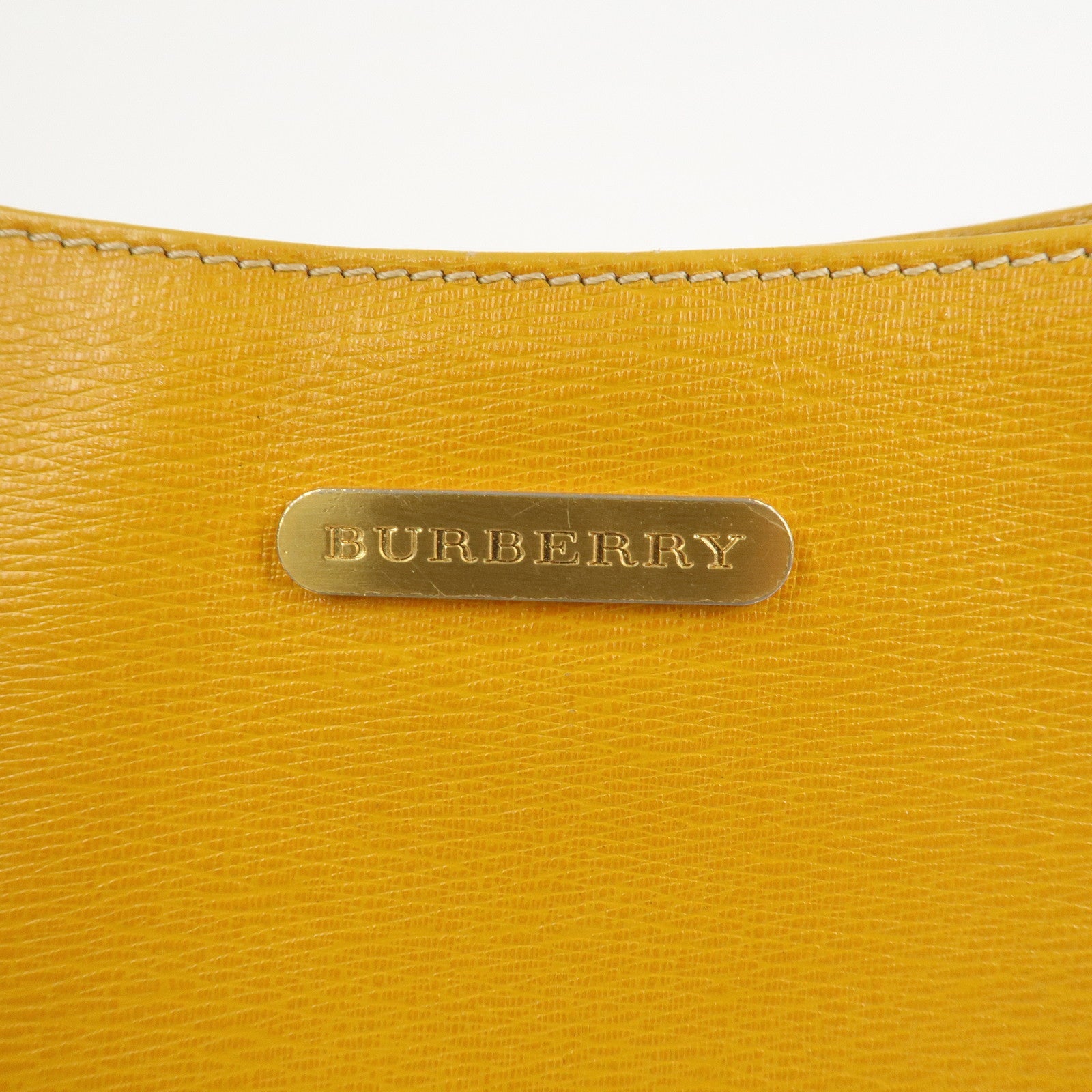 BURBERRY Logo Leather Shoulder Bag Hand Bag Yellow Beige