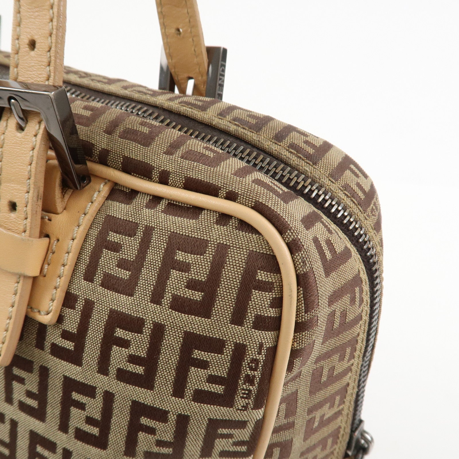 FENDI Zucchino Canvas Leather Hand Bag Shoulder Bag Beige 8BN005