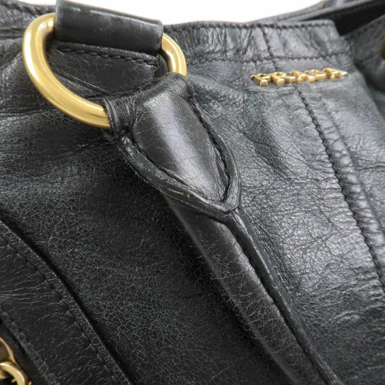 PRADA Logo Leather Tote Bag Shoulder Bag Black