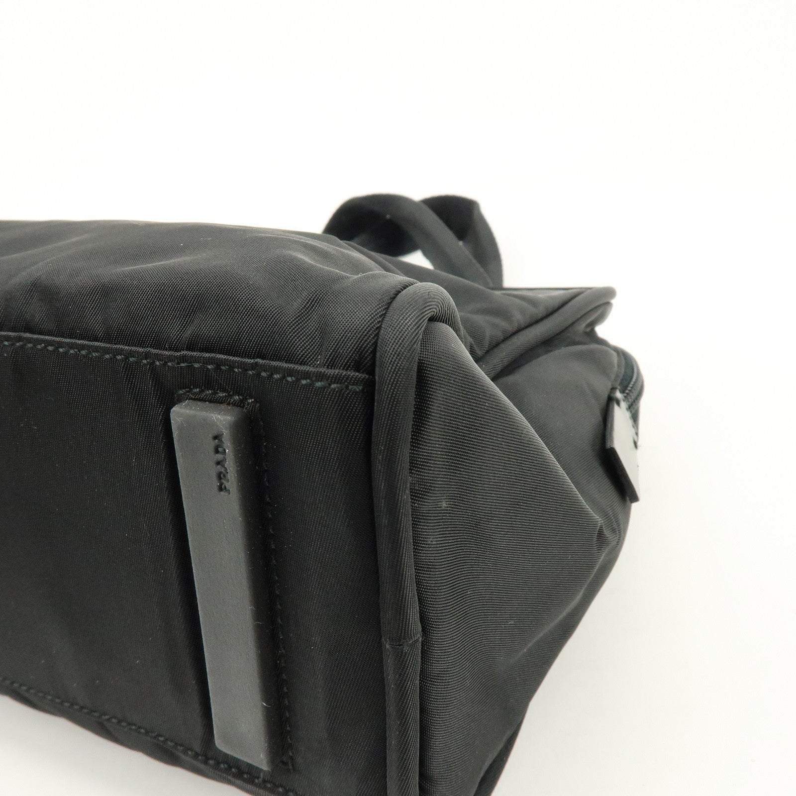 PRADA Triangle Logo Nylon Leather Hand Bag Tote Bag Black B8495