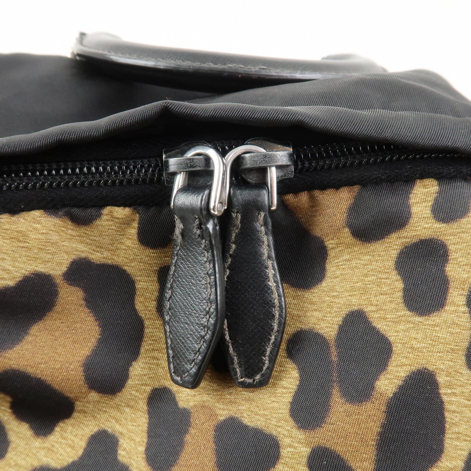 PRADA Nylon Leather Backpack Rucksack Leopard Black 1BZ001
