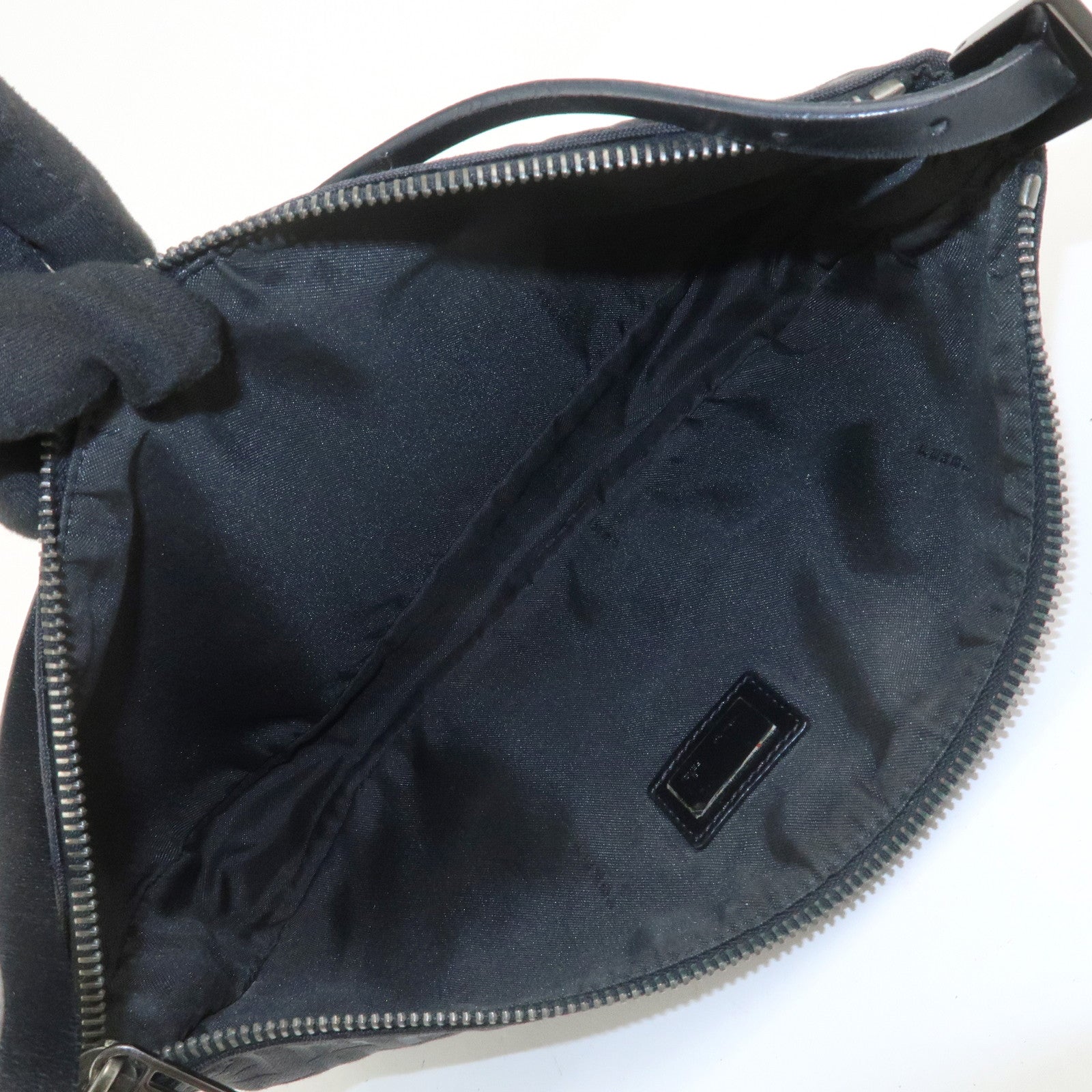 FENDI Zucchino Canvas Leather Shoulder Bag Hand Bag Black