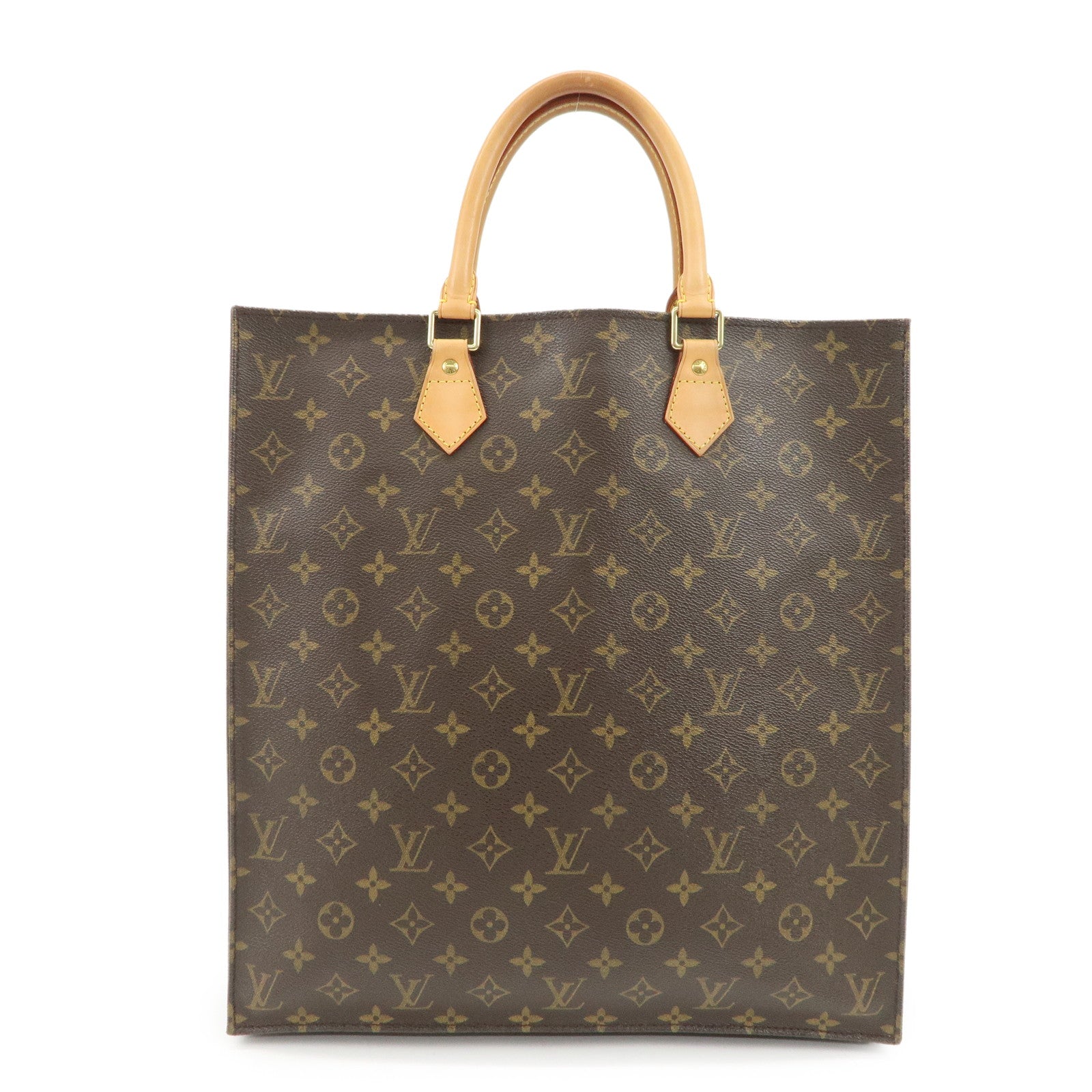 Louis Vuitton Monogram Sac Plat Tote Bag Hand Bag Brown M51140