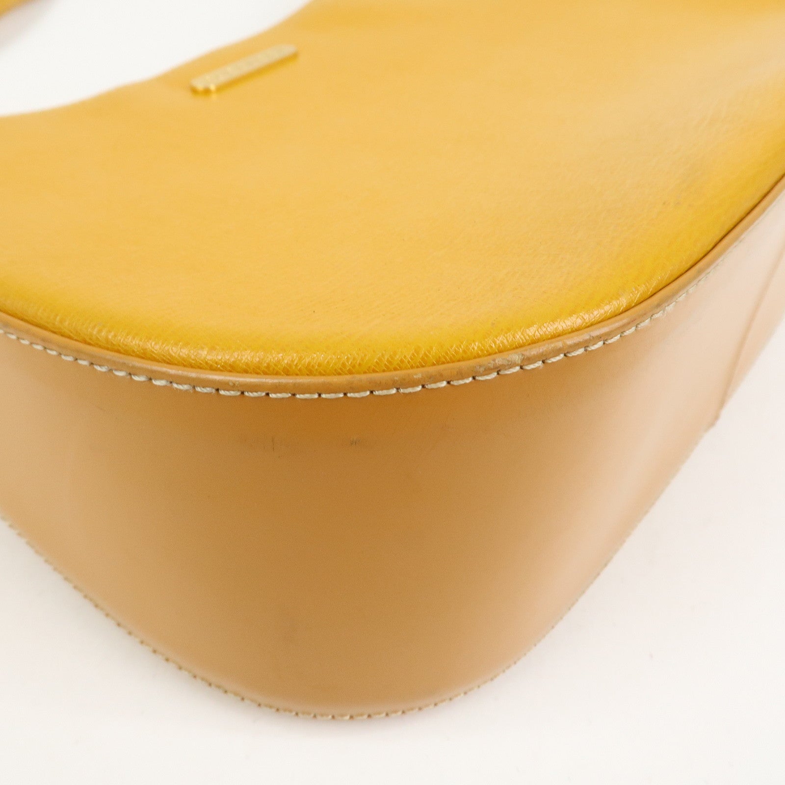 BURBERRY Logo Leather Shoulder Bag Hand Bag Yellow Beige