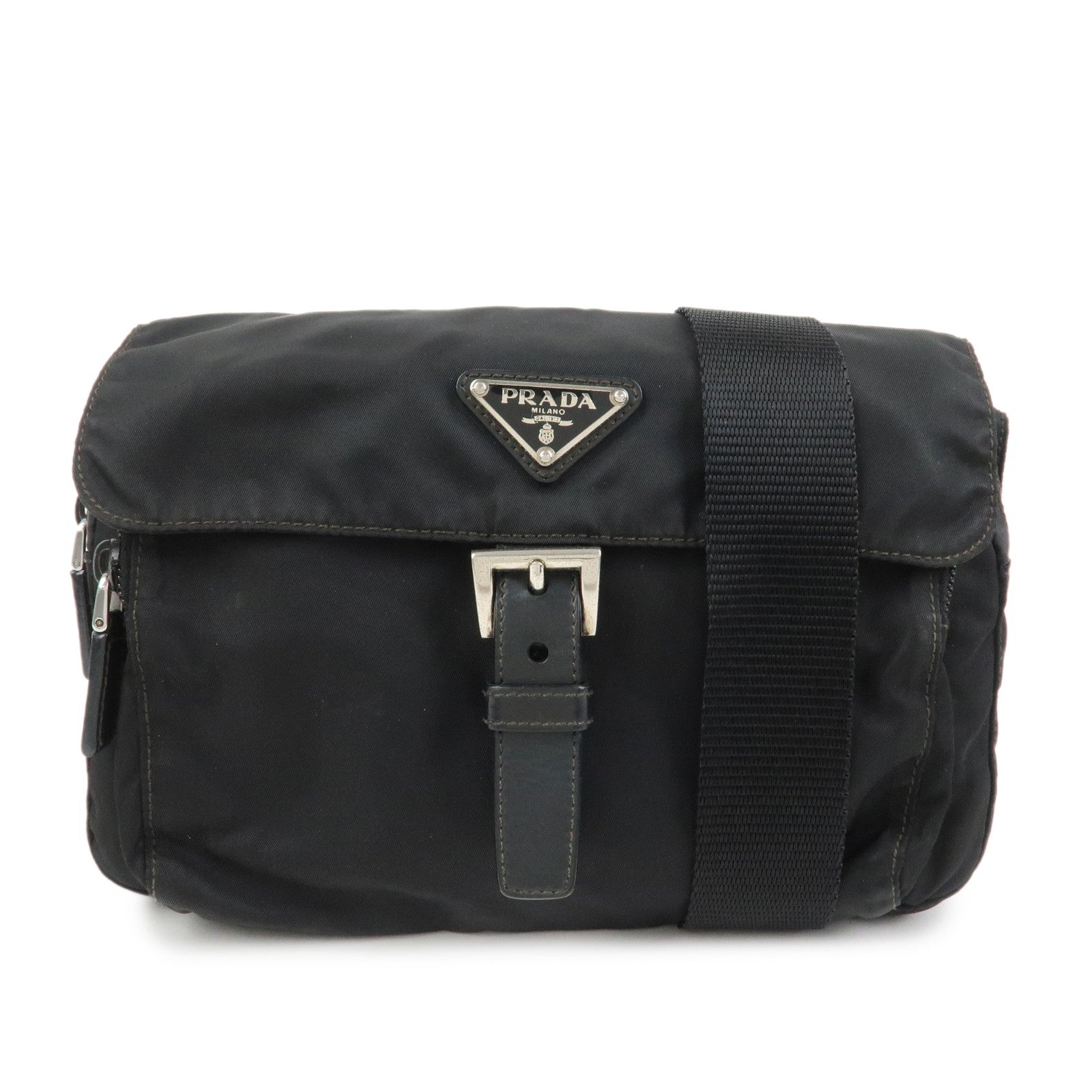 PRADA Nylon Leather Shoulder Bag Crossbody Bag Black BT0521