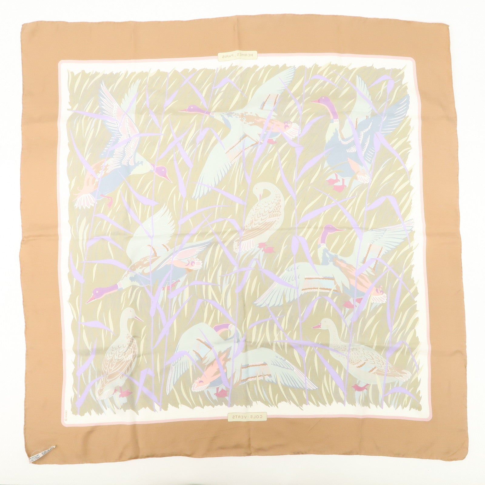 HERMES Carre 90 Silk 100% Scarf COLS VERTS Brown Used