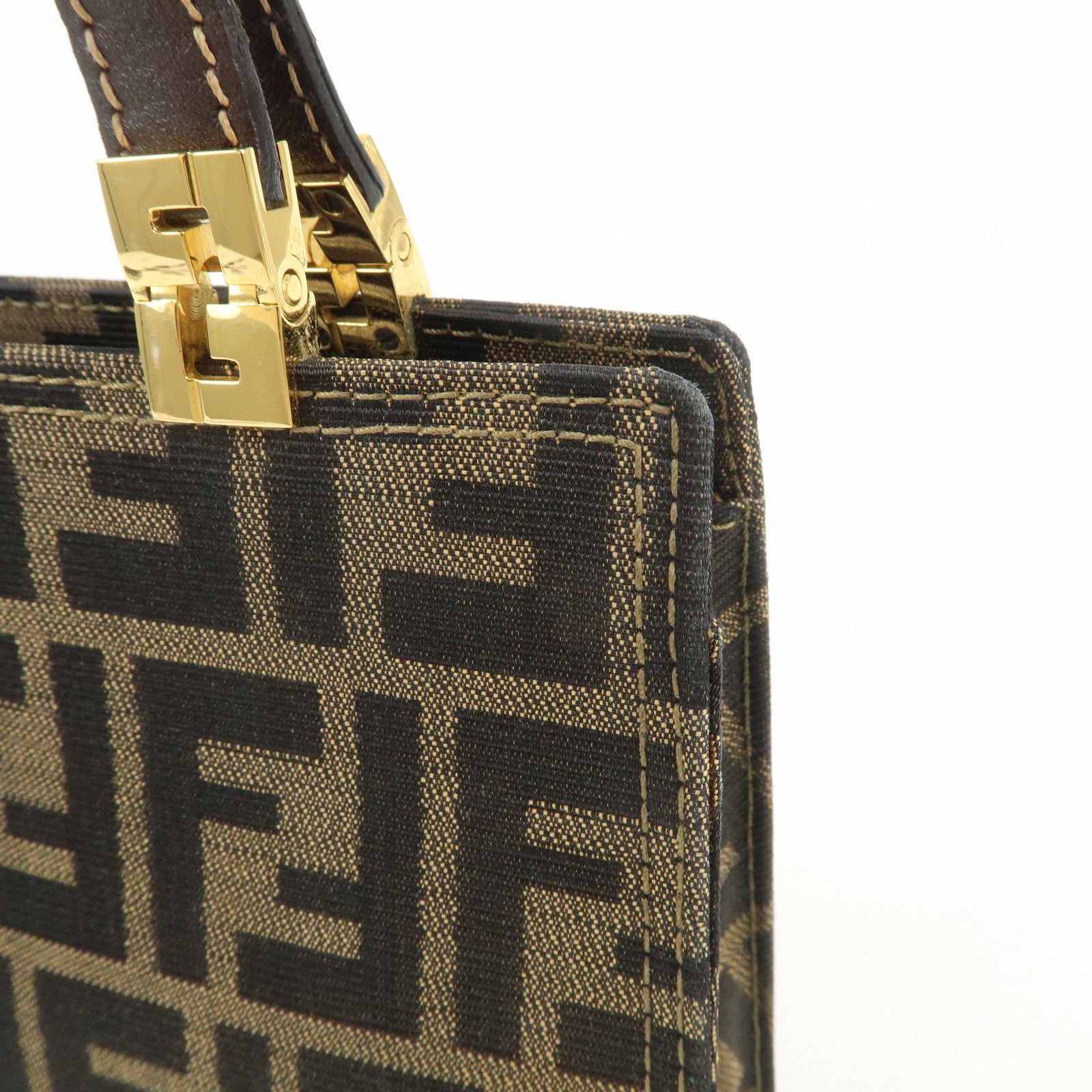 FENDI Zucca Canvas Leather Shoulder Bag Hand Bag Brown Black