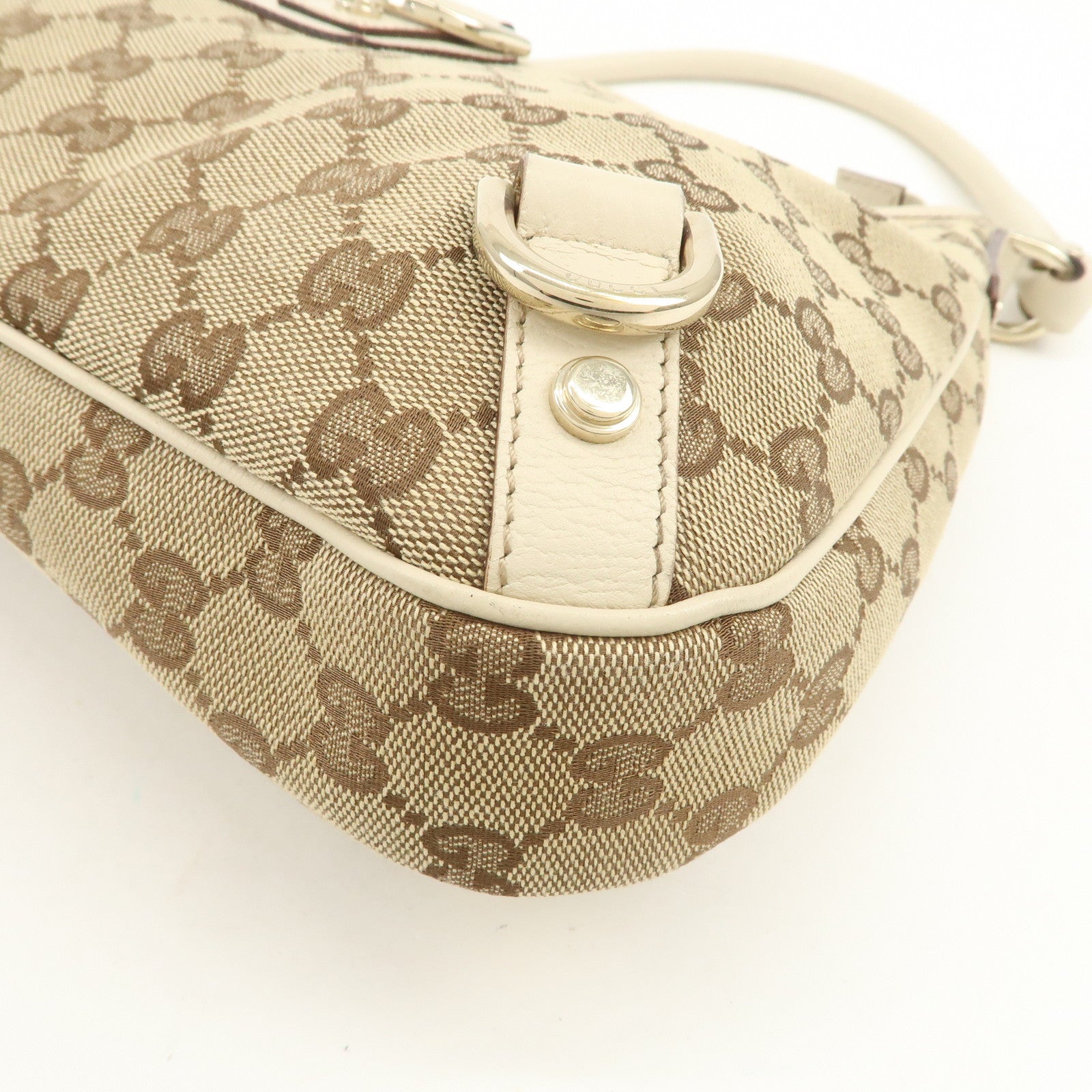GUCCI Abbey GG Canvas Leather Shoulder Bag Beige Ivory 130738