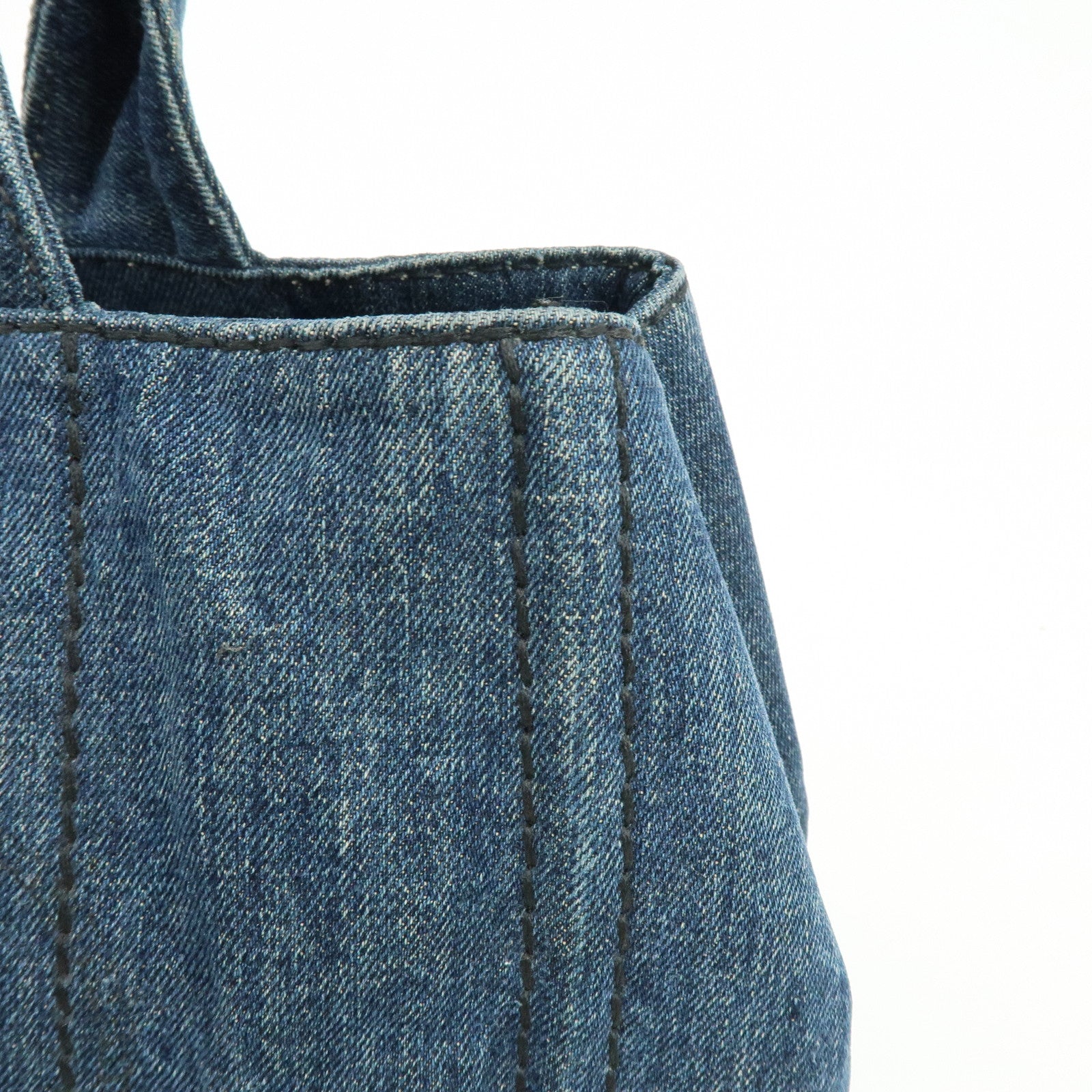 PRADA Triangle Logo Canapa Denim Tote Bag Hand Bag Denim Blue