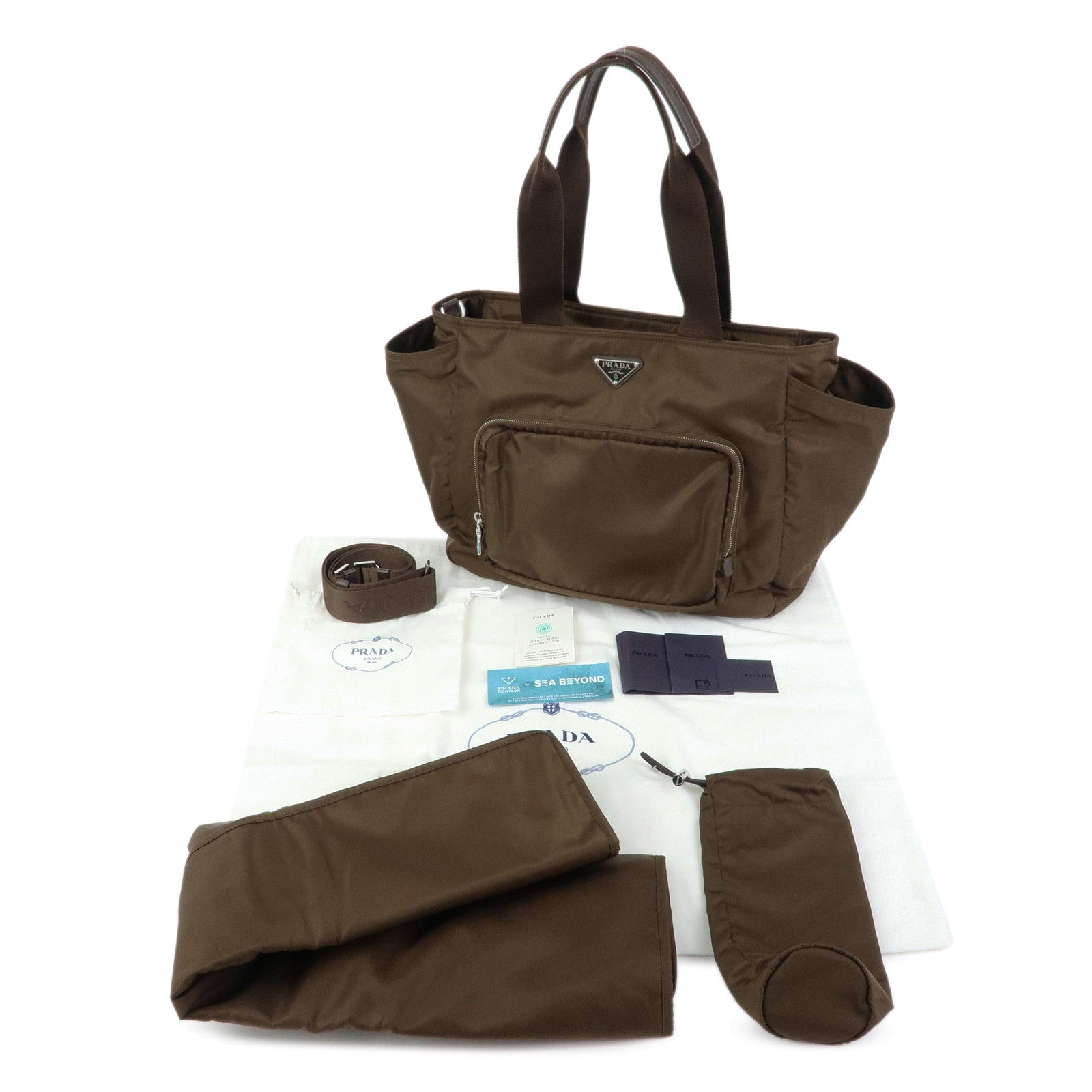 PRADA Triangle Logo Nylon Leather 2Way Hand Bag Khaki Brown 1BG102
