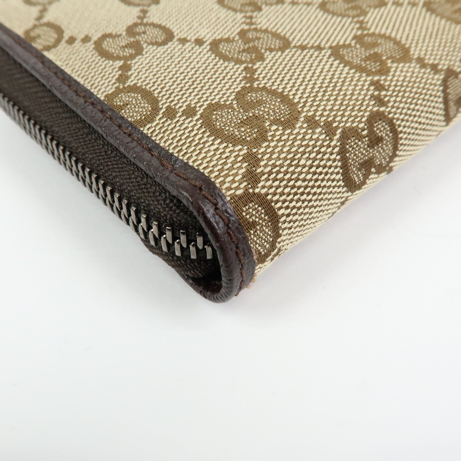 GUCCI GG Canvas Leather Round Zippy Long Wallet Beige Brown 112724