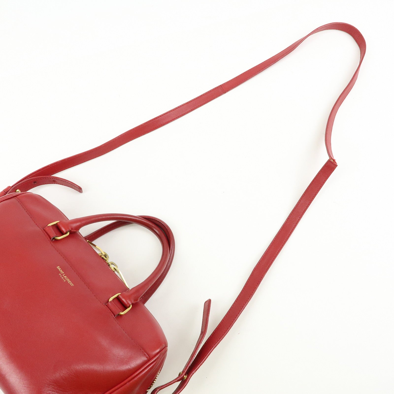SAINT LAURENT PARIS Baby Duffle Leather 2WAY Bag Red 3330958