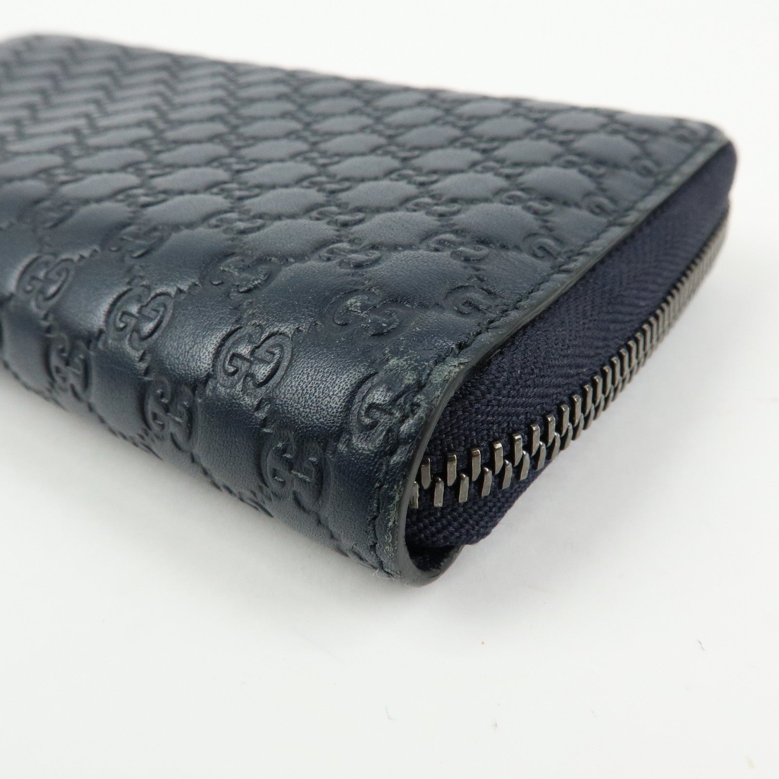 GUCCI Microguccissima Leather Round Zippy Long Wallet Navy 307987
