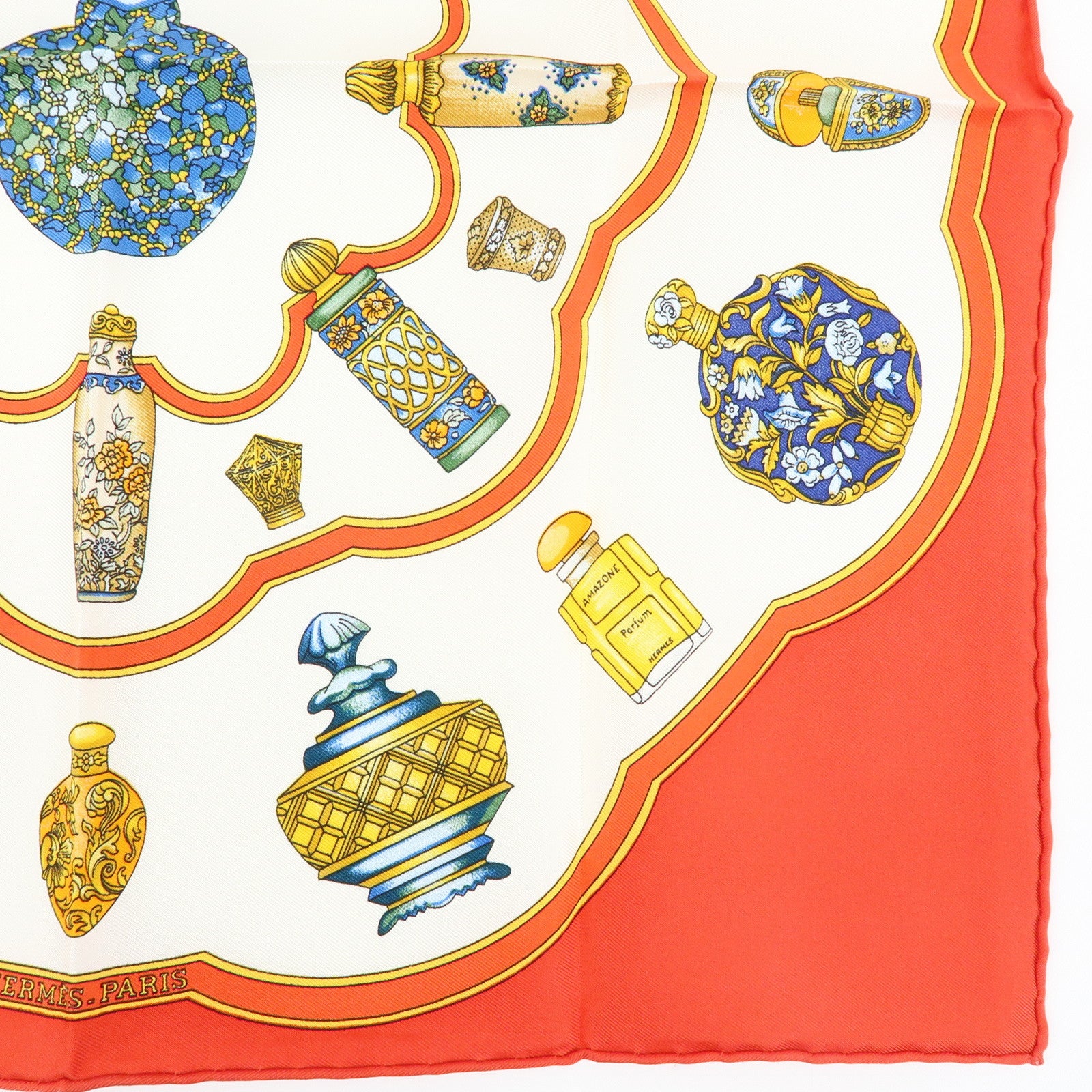 HERMES Carre 45 Set of 2 Silk 100% Scarf White Purple Orange