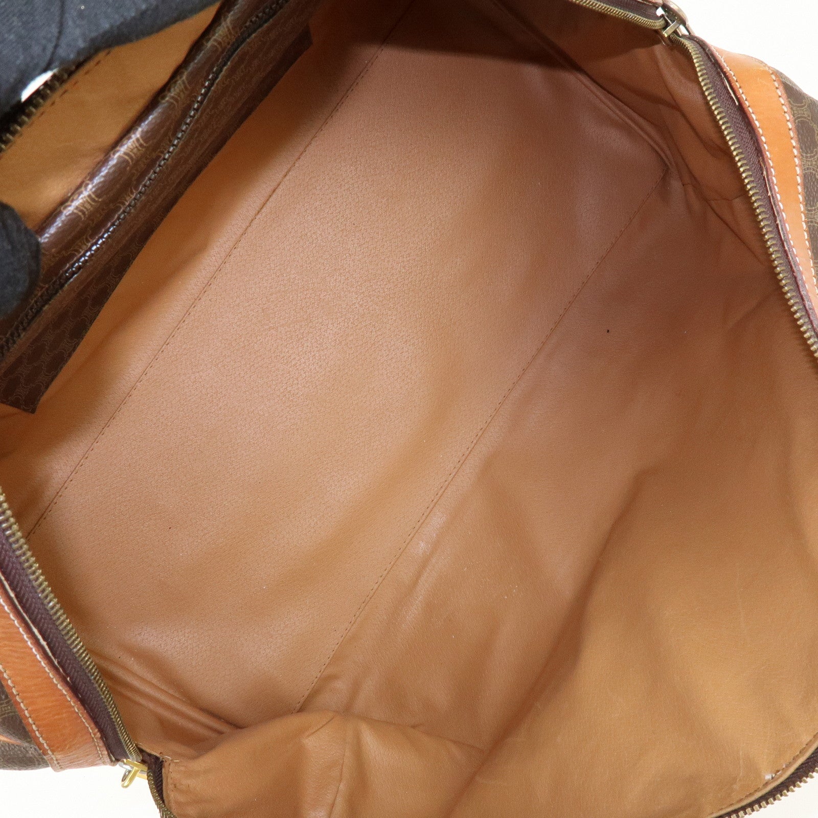 CELINE Macadam PVC Coated Canvas Leather Boston Bag Hand Bag Brown