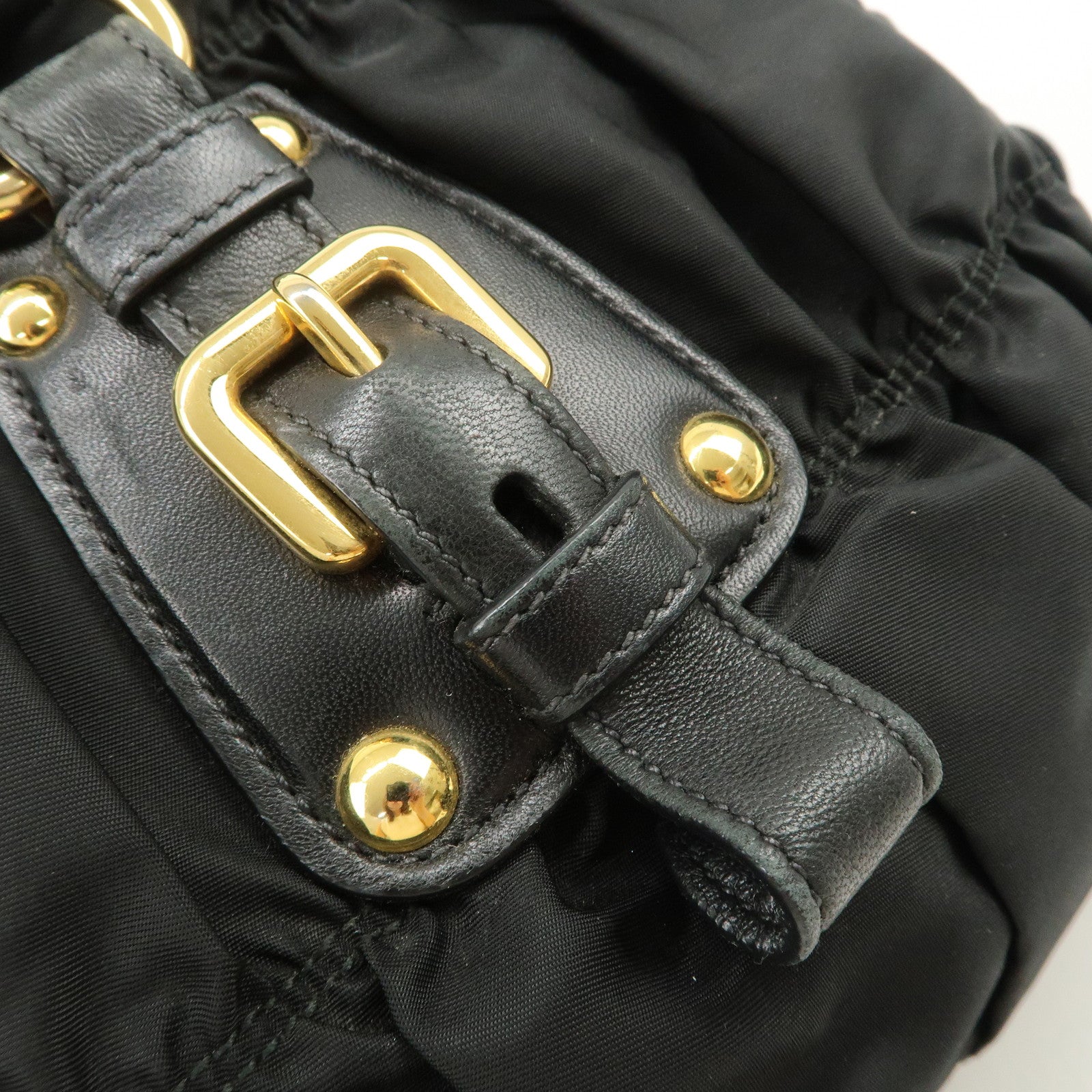 PRADA Nylon Leather Gathered 2Way Hand Shoulder Bag Black BN1407