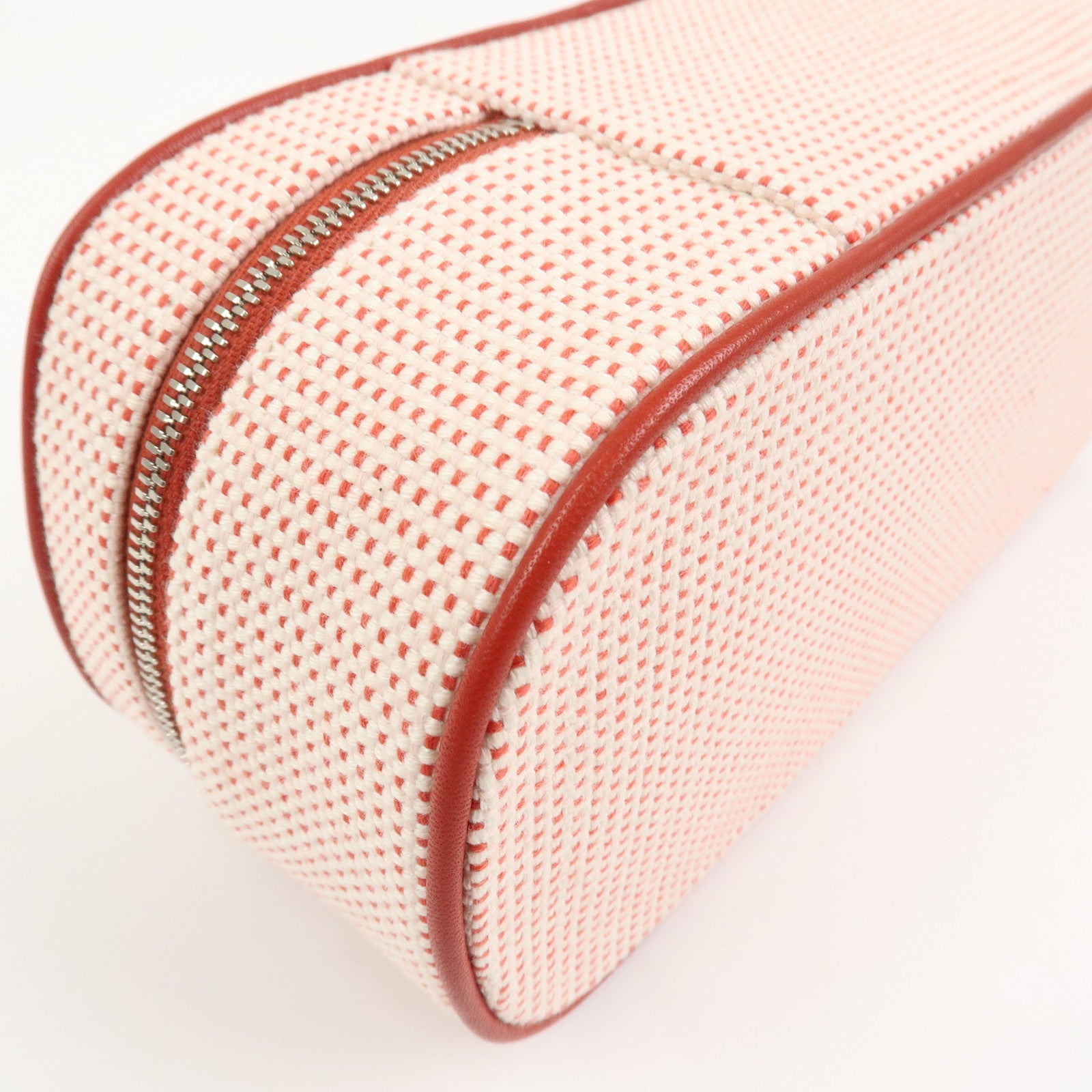 HERMES Escale Cotton100% Leather Pouch Cosmetics Pouch Vermilion