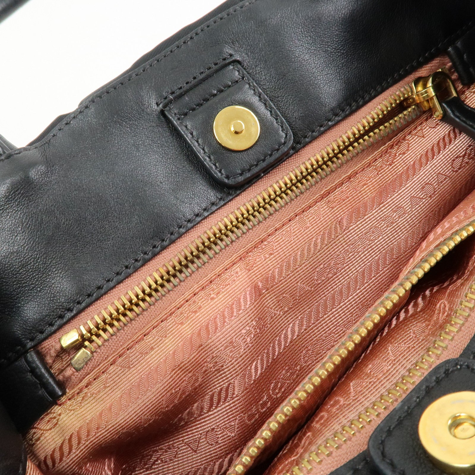 PRADA Nylon Leather Ribbon Hand Bag Tote Bag Black BN1601
