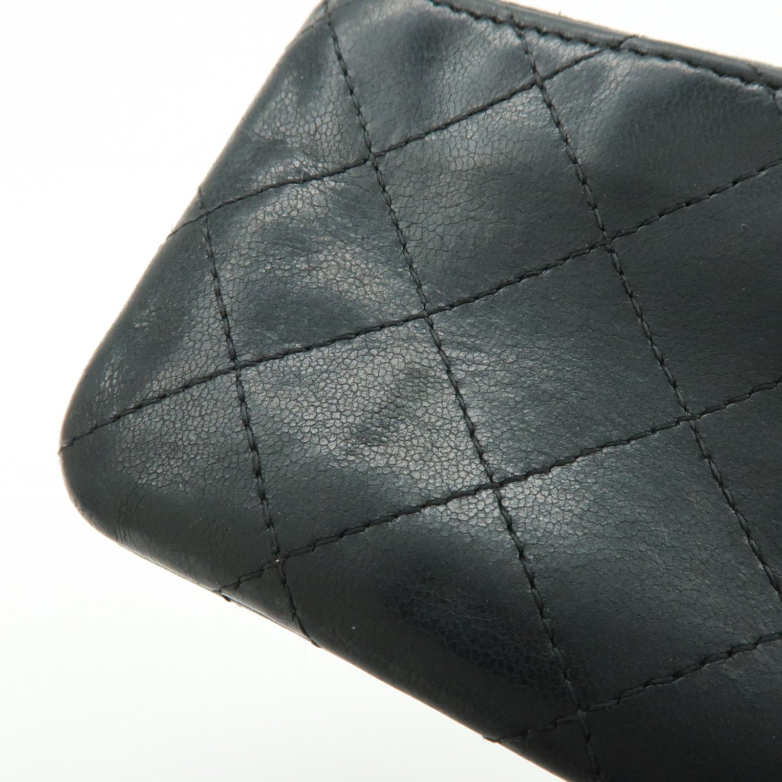 CHANEL Matelasse Lamb Skin Card Case Coin Case Black AP0214
