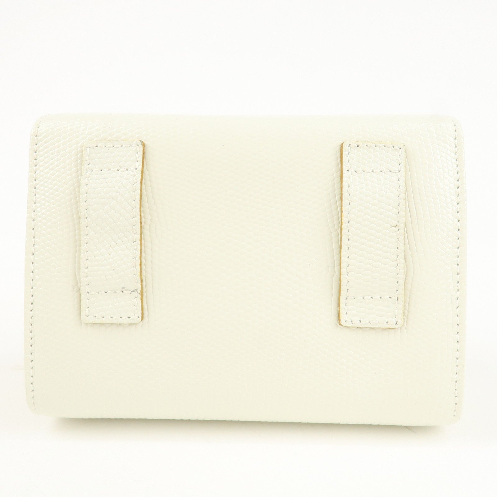 Ferragamo Vara Ribbon Leather Nylon Chain 2Way Shoulder Bag White Used
