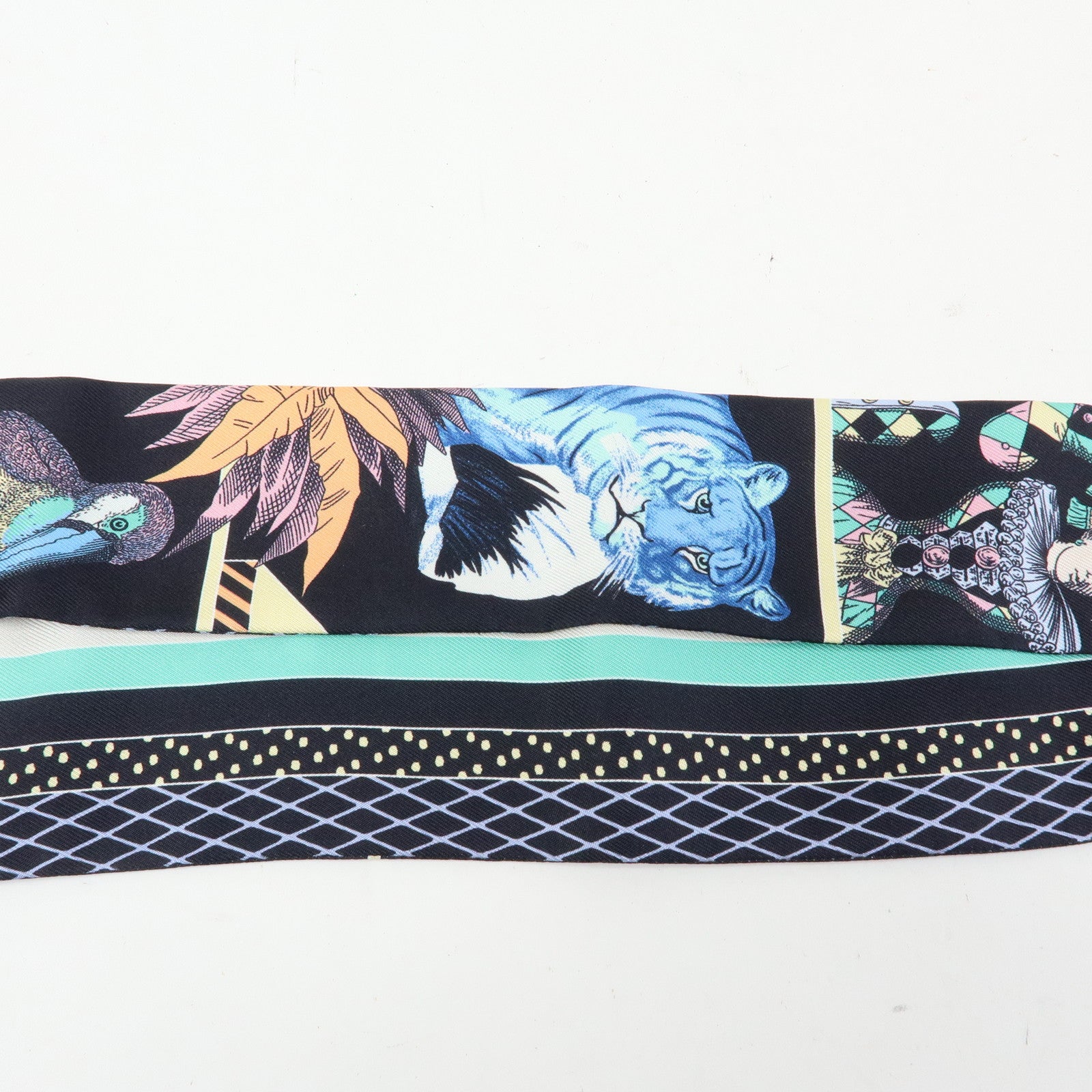 HERMES Silk 100% Twilly Scraf Grand Theatre Nouveau Black