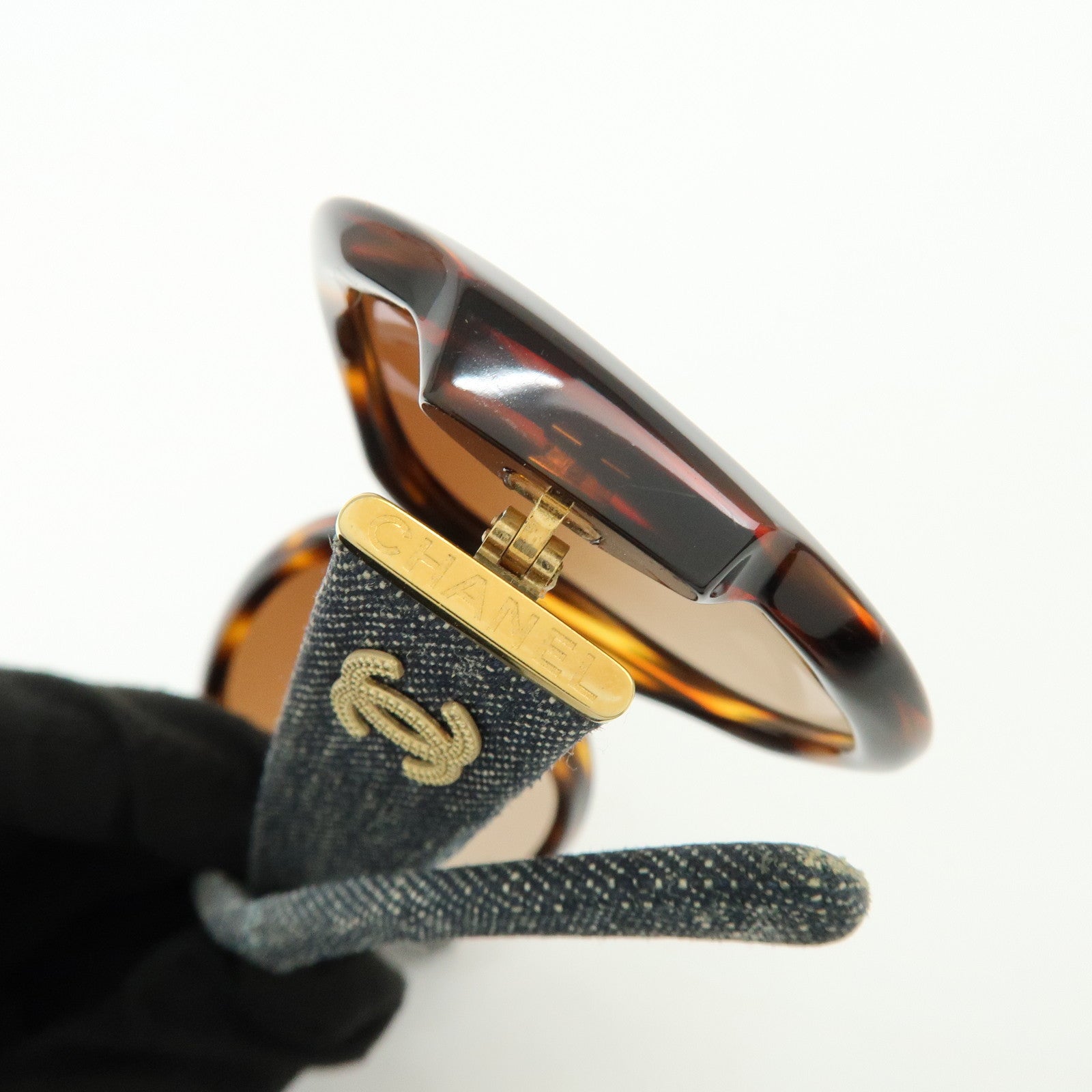 CHANEL COCO Mark Plastic Denim Sunglasses 59□16 Brown Black 5163-A