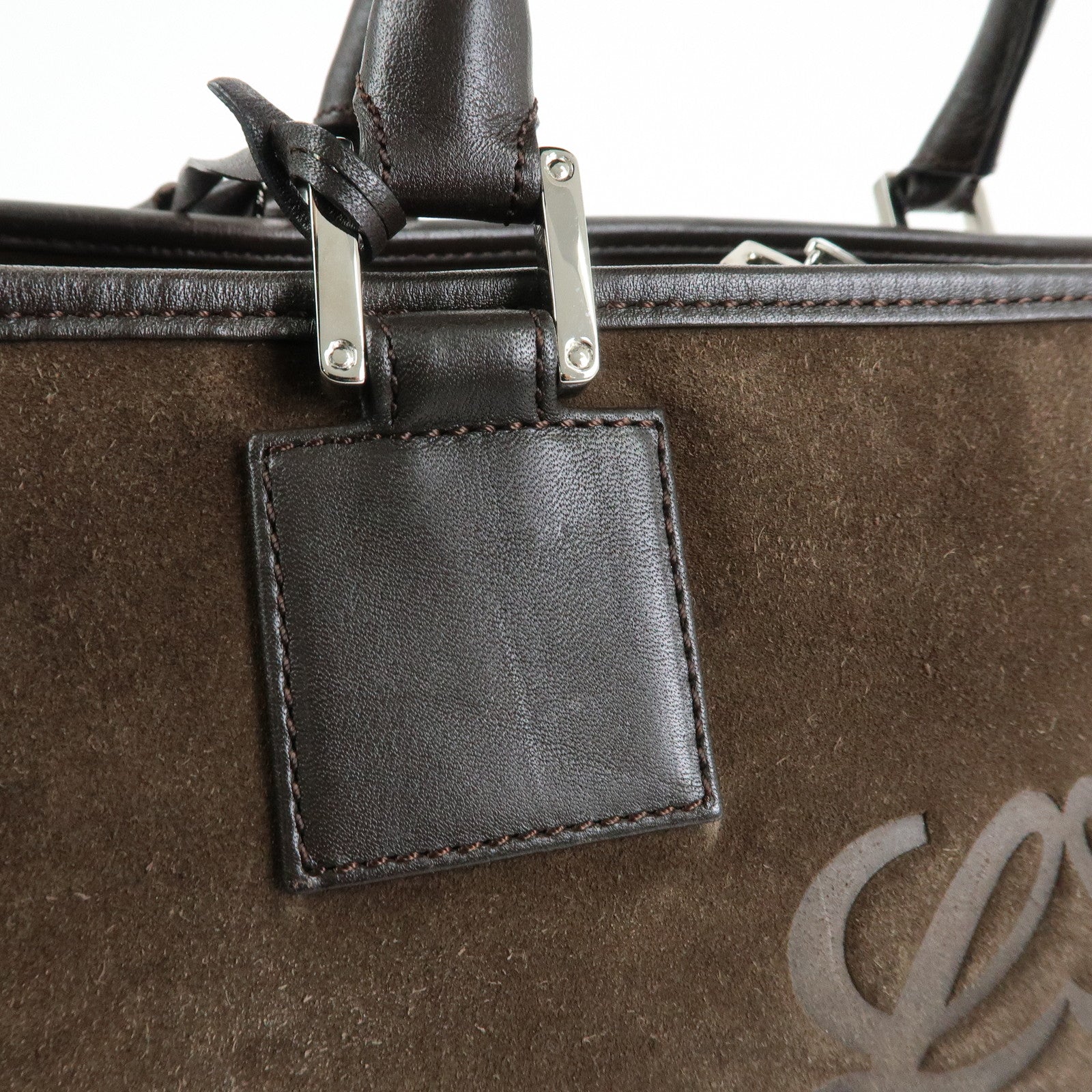 LOEWE Anagram Amazona36 Suede Leather Hand Bag Boston Bag Brown