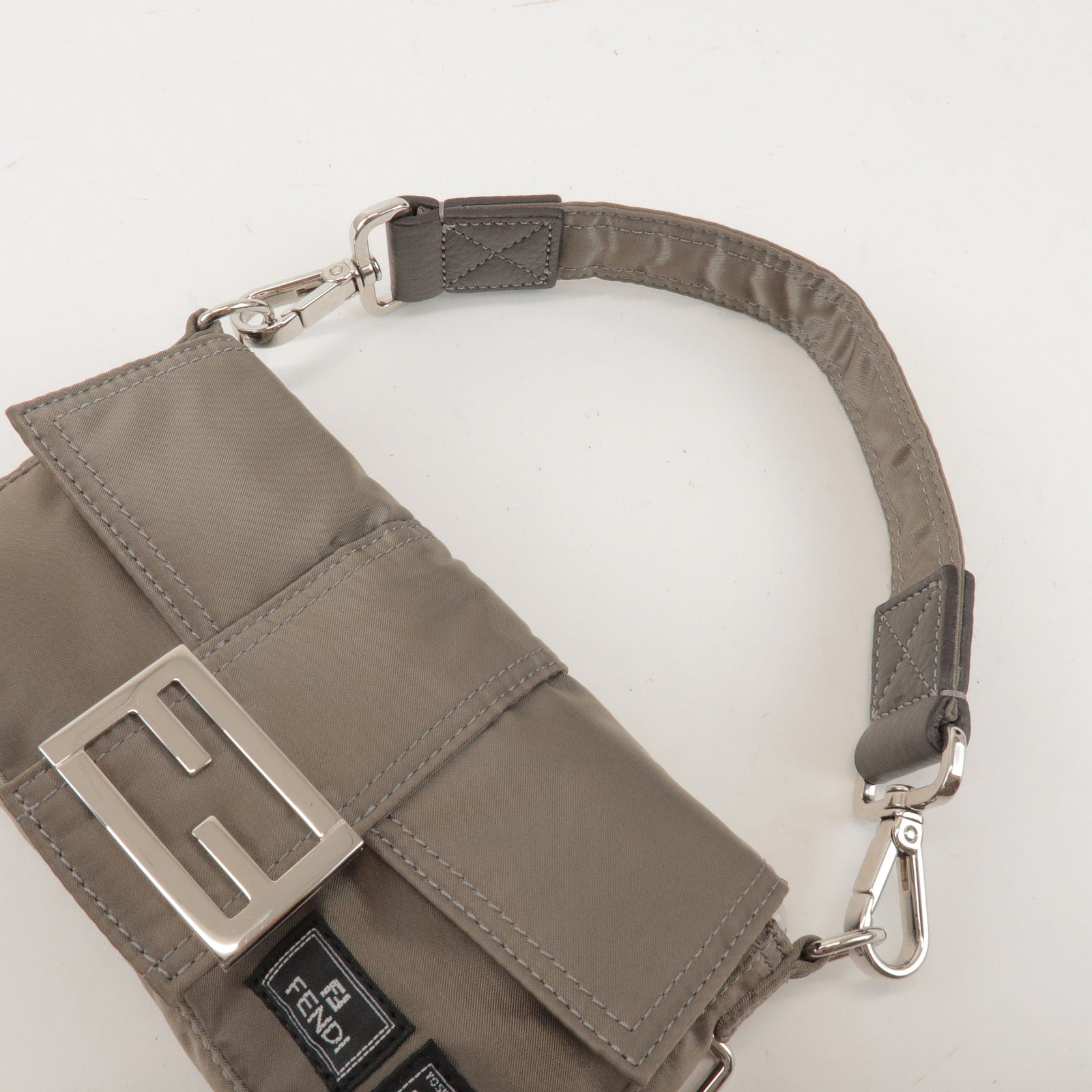 FENDI × PORTER Nylon Leather Baguette Mini 2WAY Bag Grey 7AS138