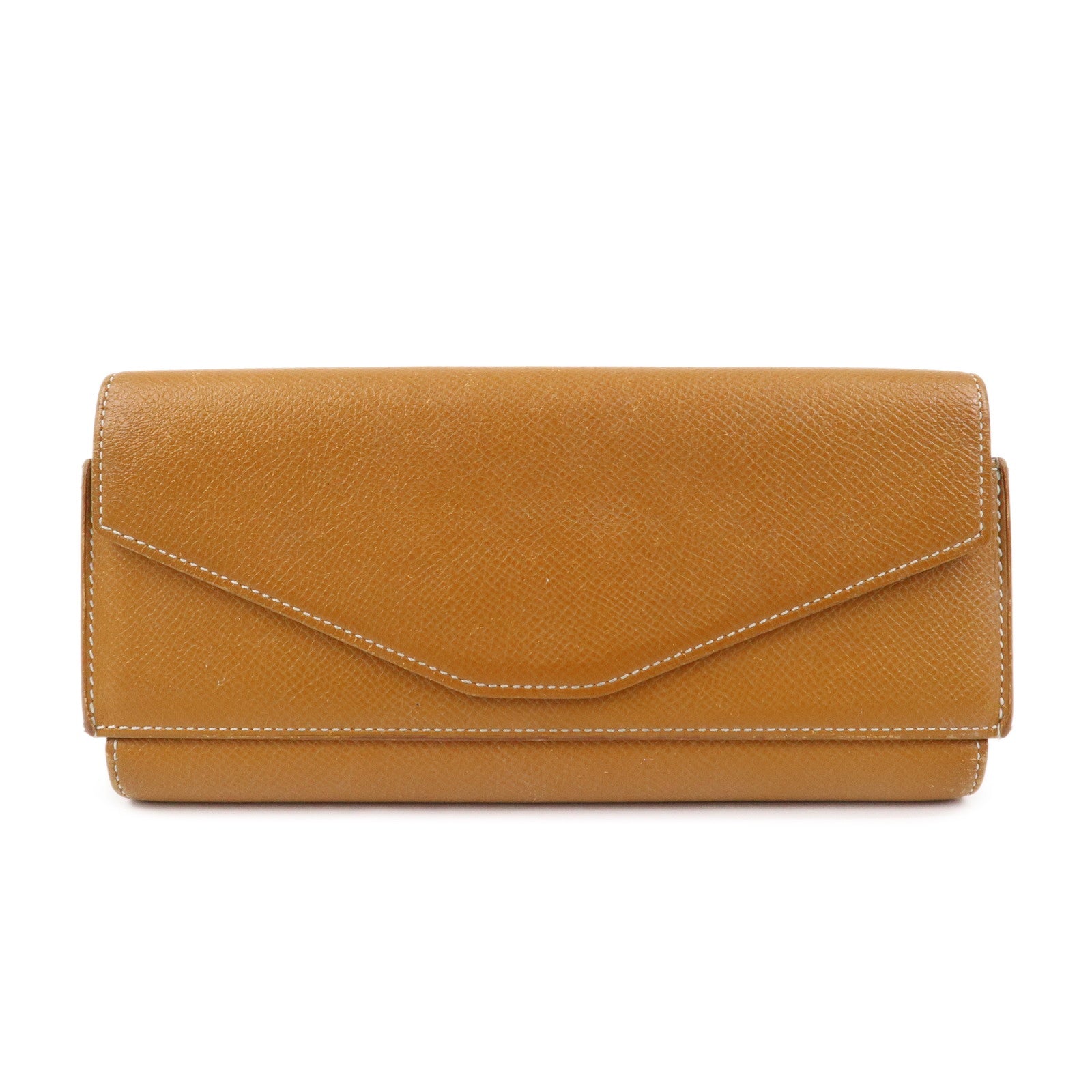 HERMES Logo Leather Passant X Stamped Flap Long Wallet Brown