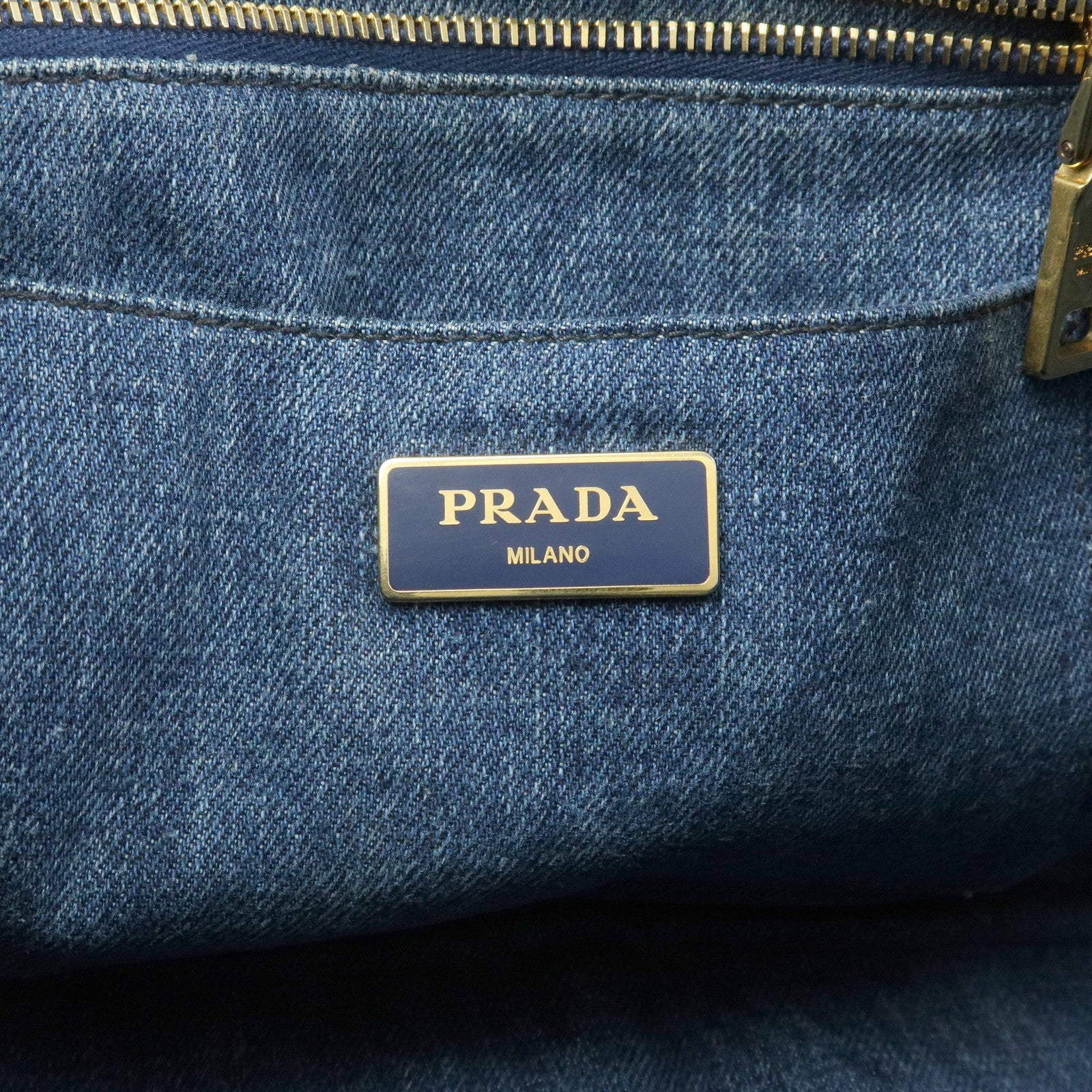PRADA Logo Canapa Canvas Denim Tote Bag Hand Bag B1877B