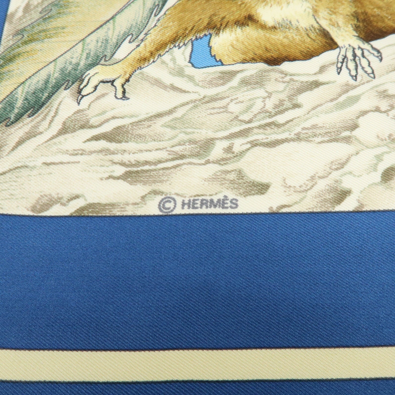 HERMES Carre 90 Silk 100% scarf Casse Noisette Squirrel Print