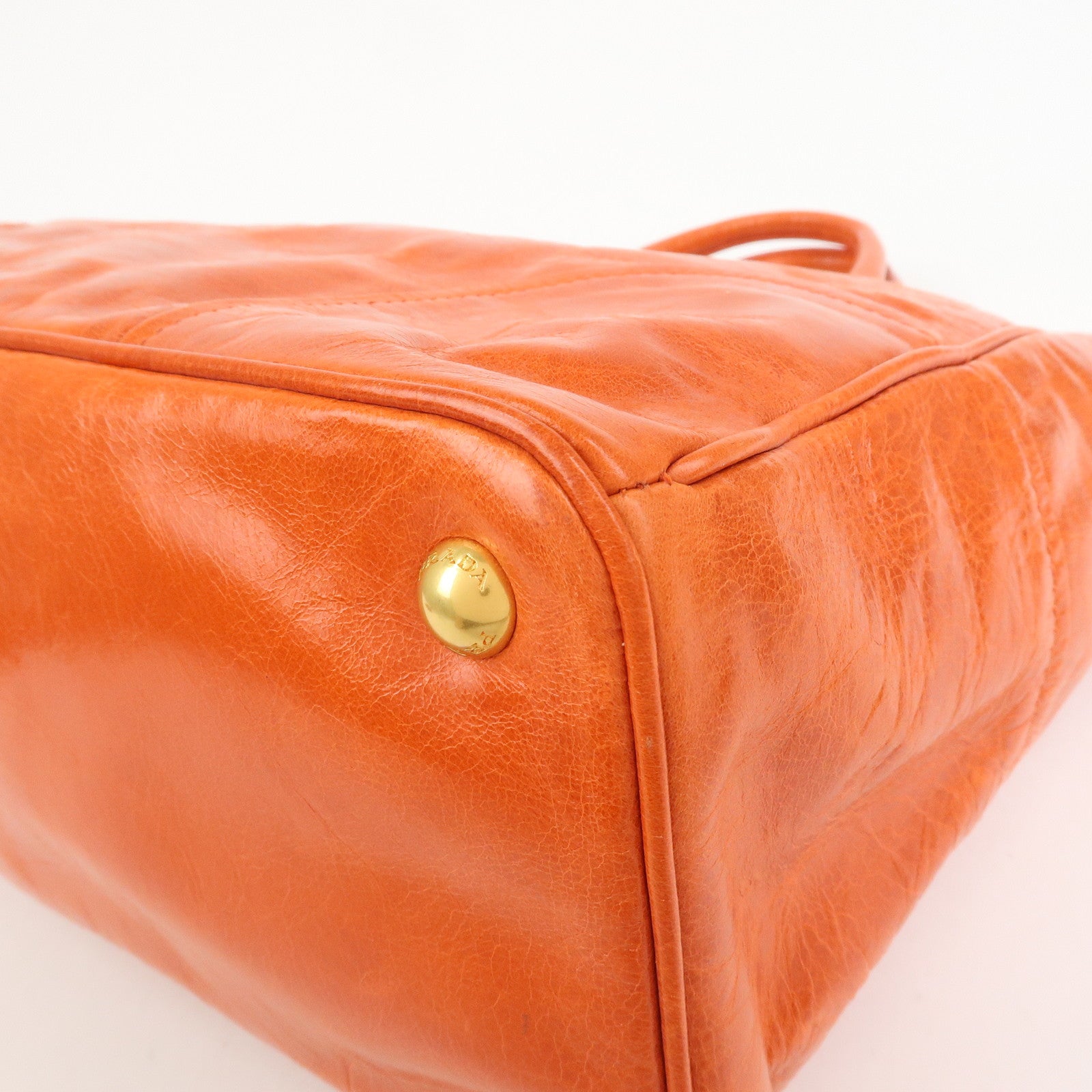 PRADA Logo Leather 2Way Bag Hand Bag Shoulder Bag Orange BN2326