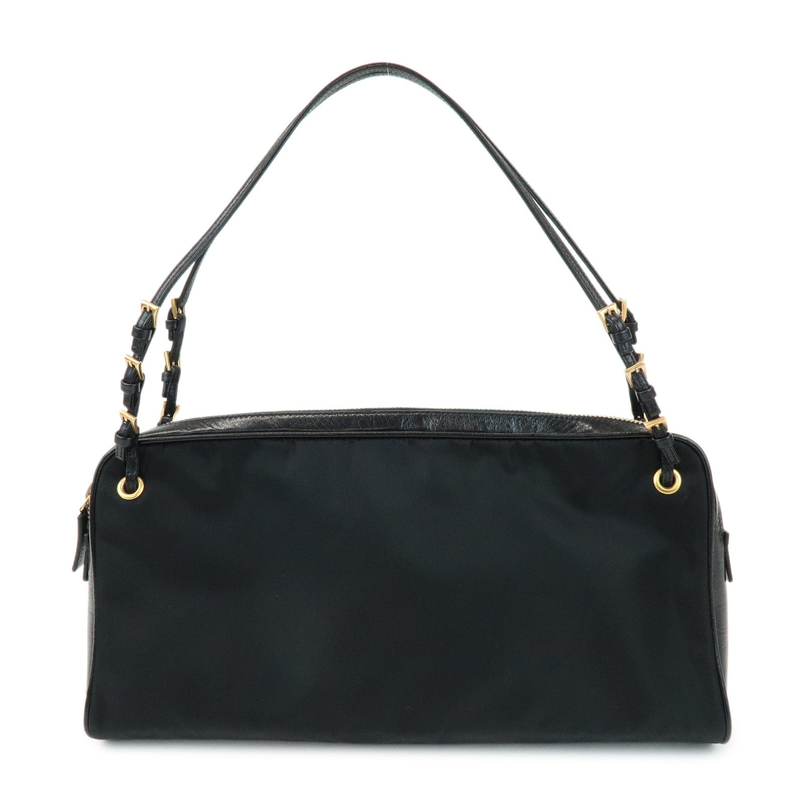 PRADA Triangle Logo Nylon Leather Shoulder Bag Black BN0218