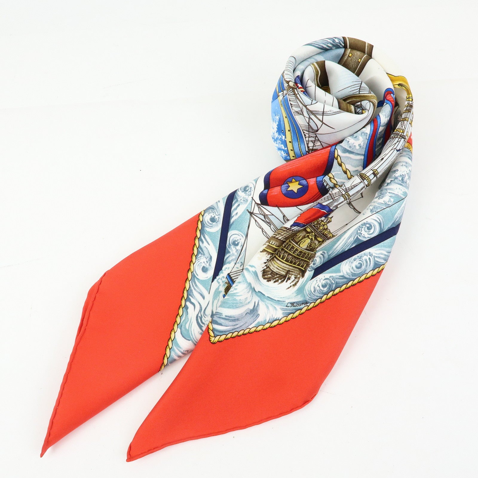 HERMES Carre 90 Silk 100% Scarf VIVE LE VENT Red White