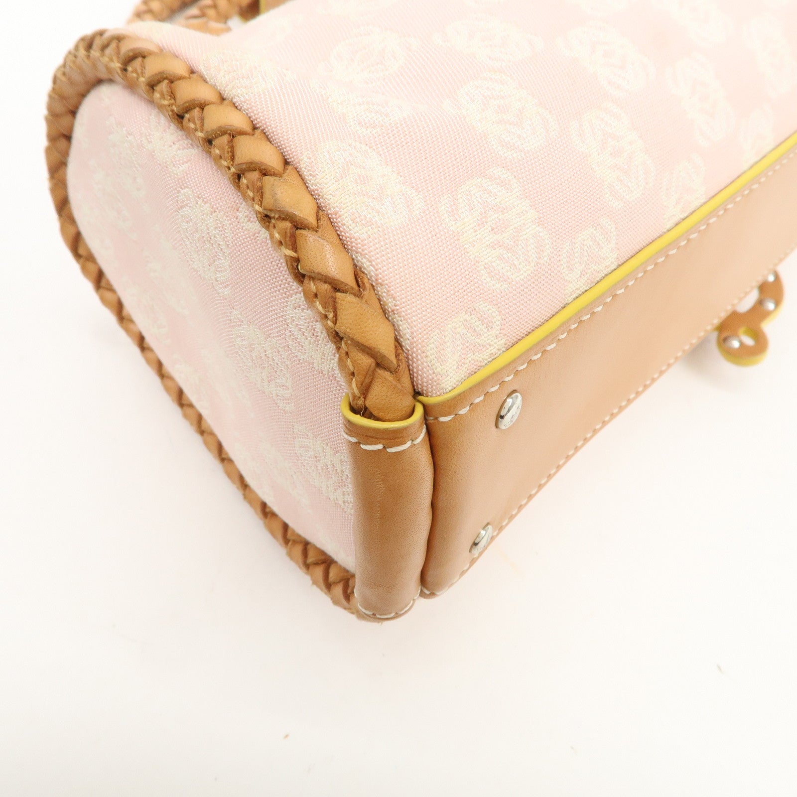 LOEWE Anagram Canvas Leather Hand Bag Boston Bag Pink Brown