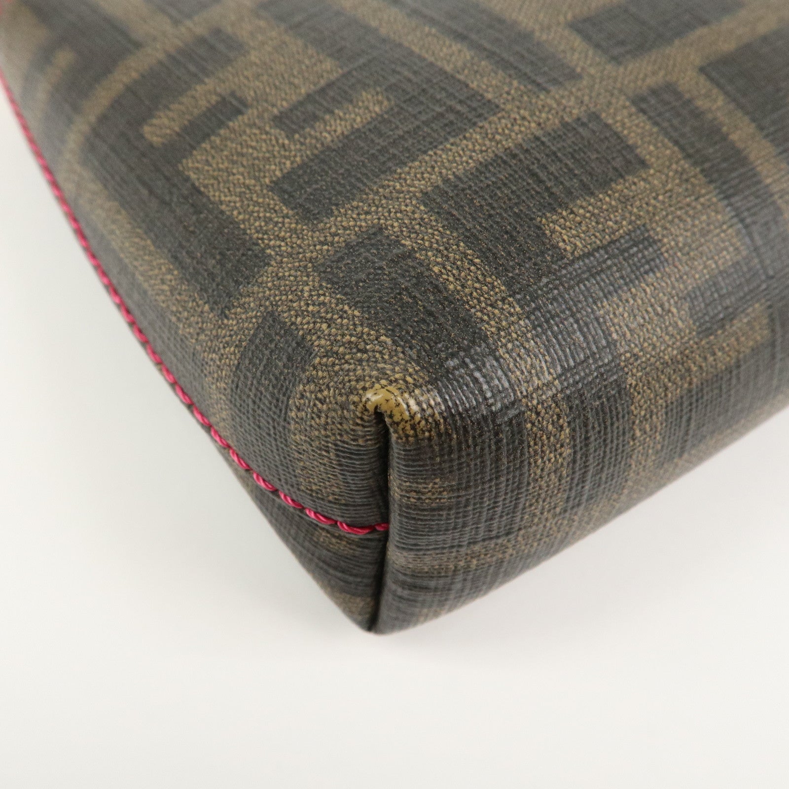 FENDI Zucca PVC Chain Accessory Pouch Hand Bag Brown 8BR592