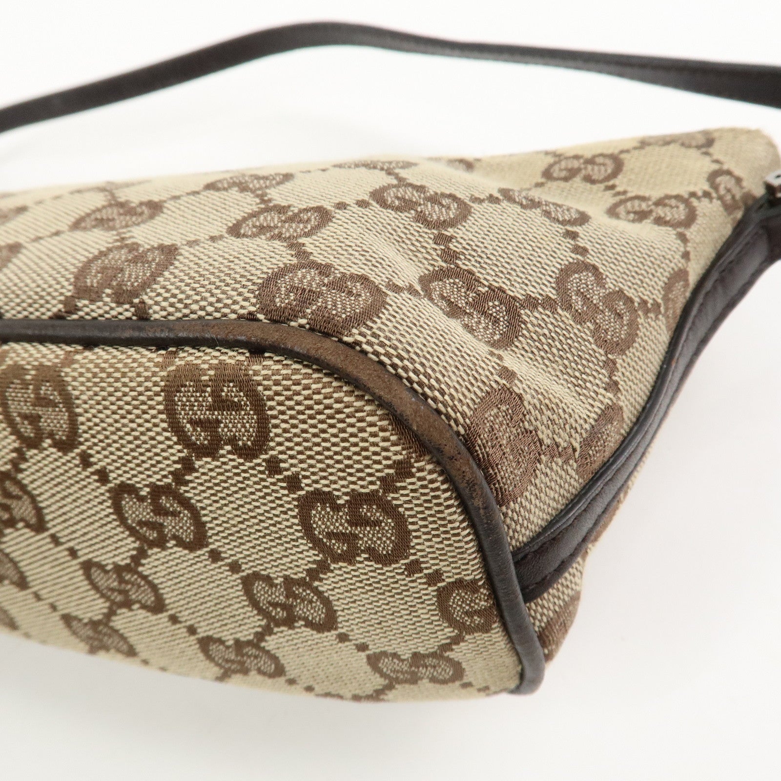 GUCCI Boat Bag GG Canvas Leather Hand Bag Brown 07198