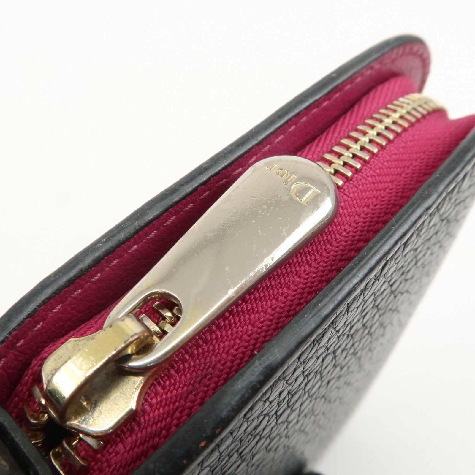 Christian Dior Diorissimo Round Zippy Long Wallet Black Pink