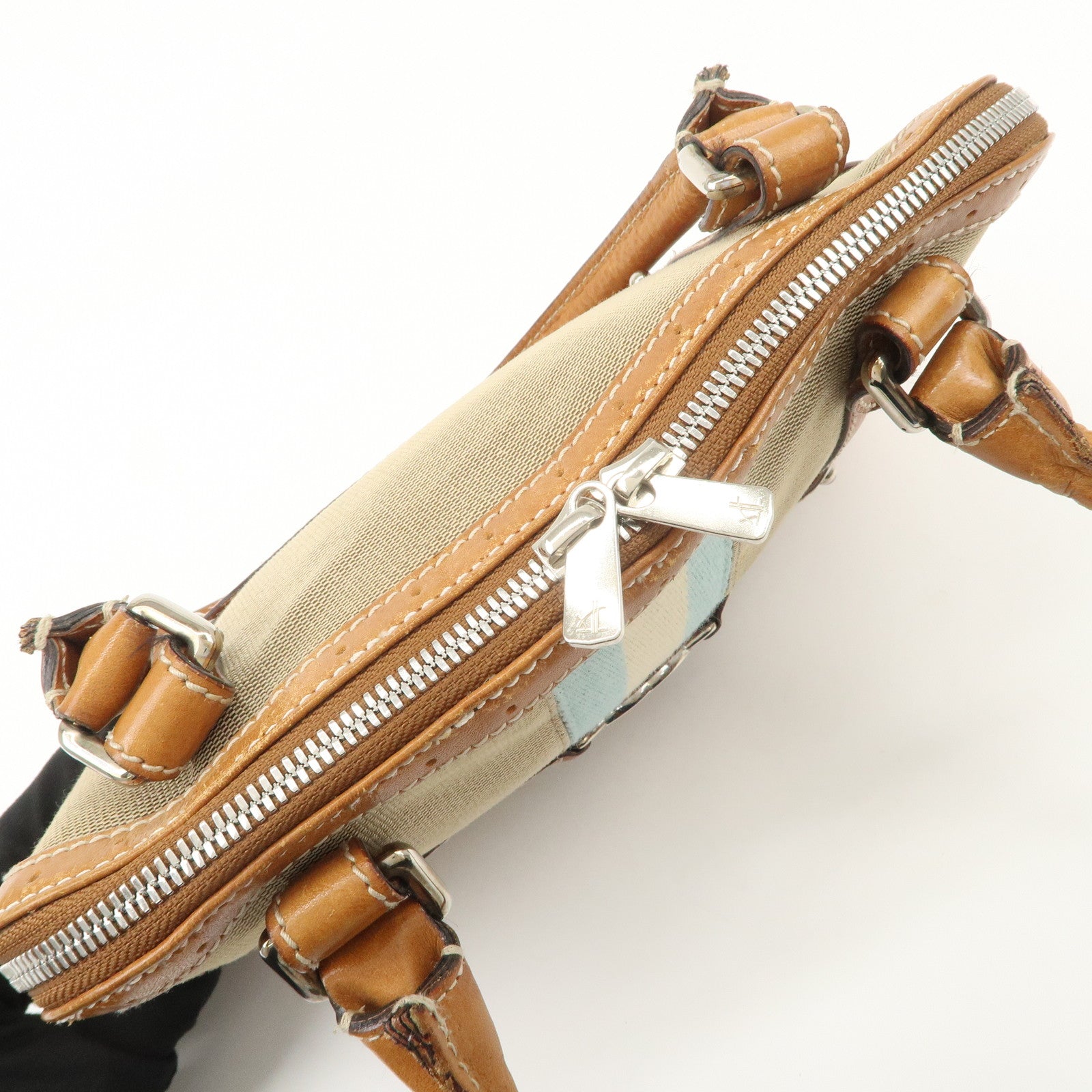 GUCCI Interlocking G Sherry Leather Canvas Hand Bag Beige 114882 Used