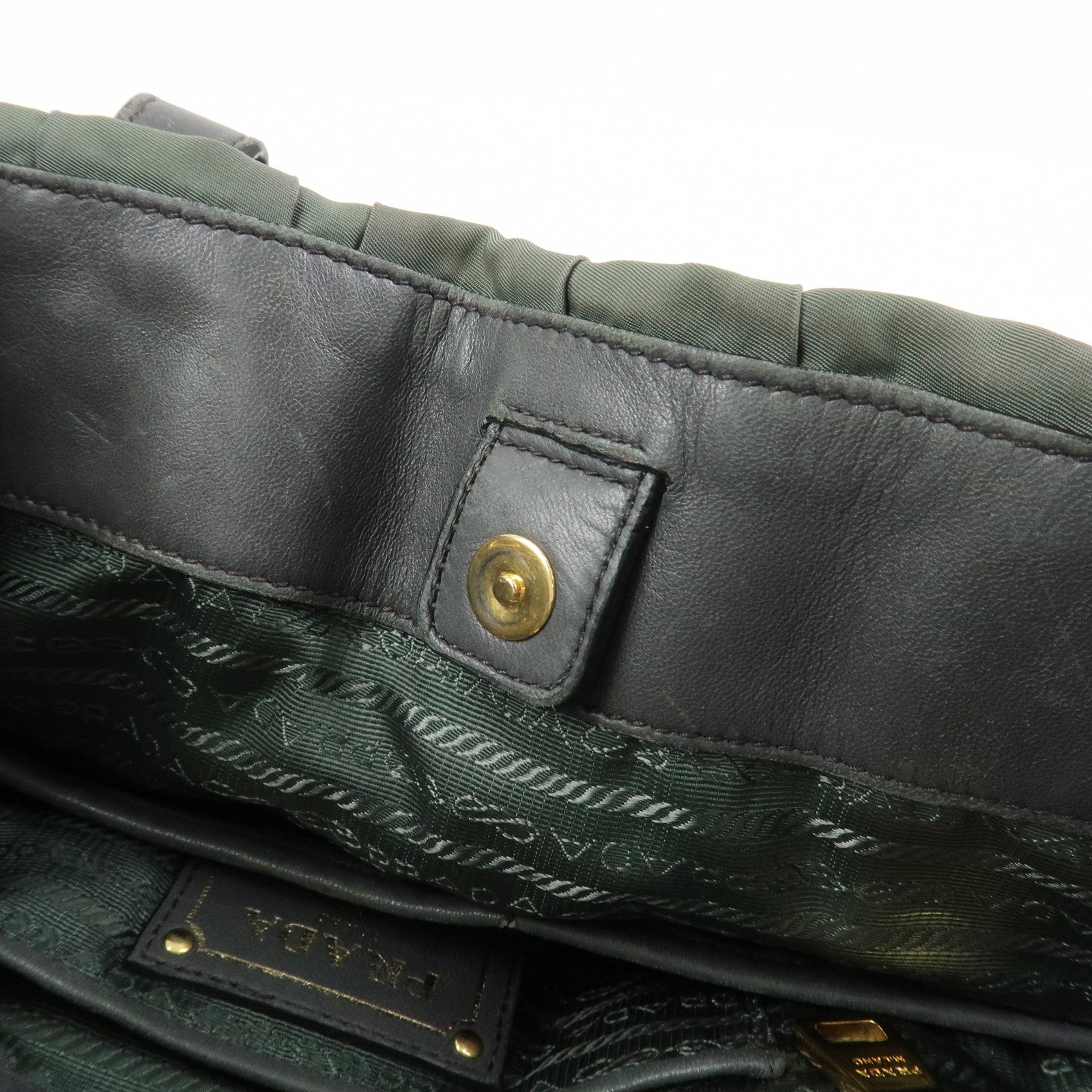 PRADA Triangle Logo Nylon Leather 2Way Bag Hand Bag Green 1BA336