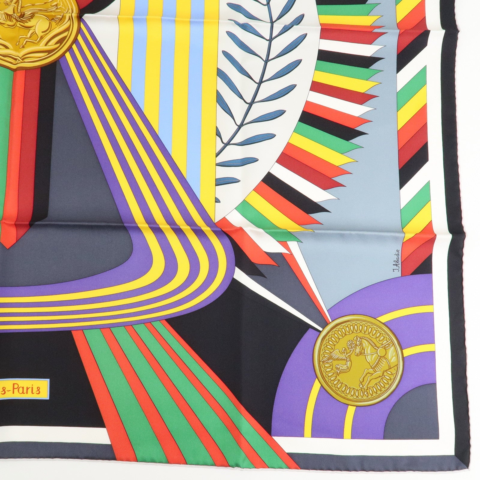 HERMES Carre 90 Silk 100% Scarf LES JEUX D'HERMES Black Used