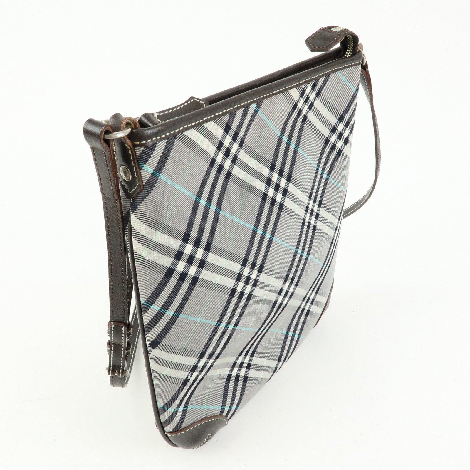 BURBERRY Blue Label Canvas Leather Shoulder Bag Grey Dark Brown