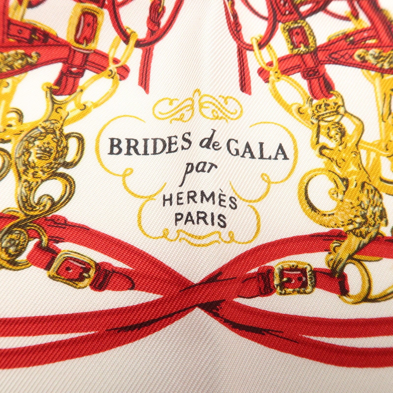 HERMES Carre Nano Silk 100% Scarf  BRIDES DE GALA White Red